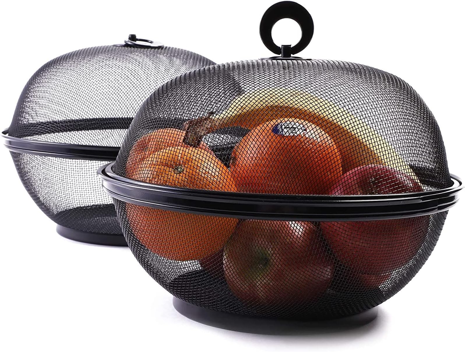 Juvale Mesh Fruit Basket with Lid - Bug Proof Fruit Storage - Stylish Black Wire Basket with Lid - Versatile Produce Storage - 10", Pack of 2, Black