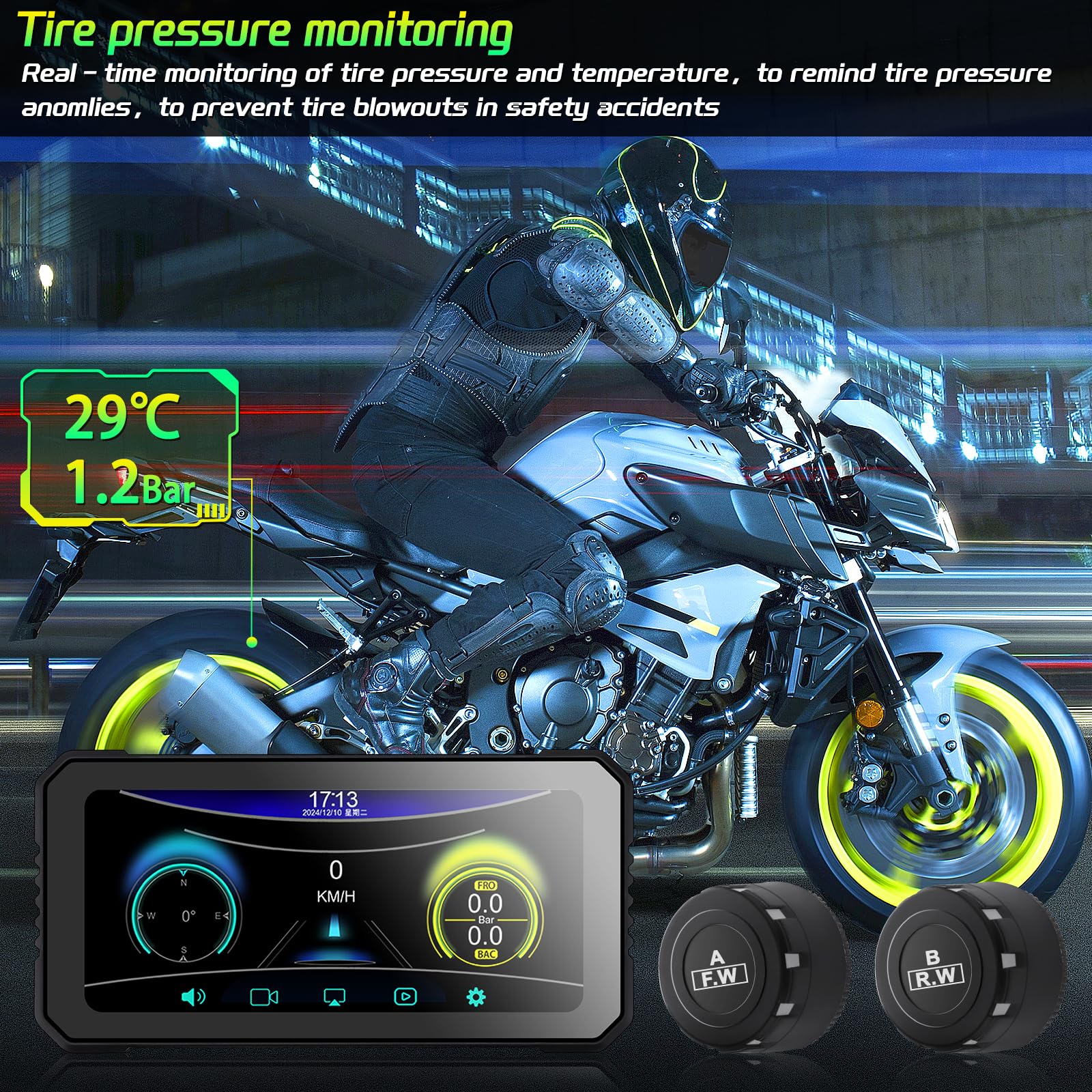 Actualización Carplay Dashcam Moto con 1080P Dash CAM, Navegación GPS para Motocicleta, 6.25 Pulgadas Impermeable, grabación en Bucle, Monitor de presión de Tiro