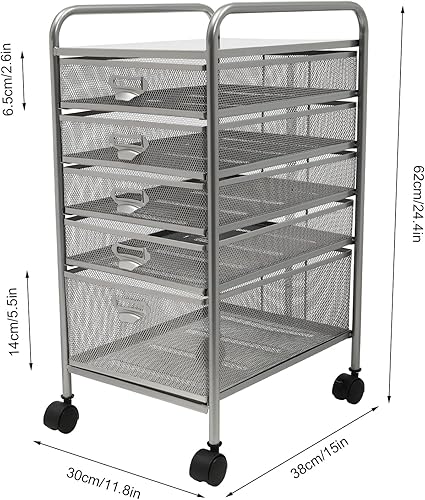 Miniatura 7 de Archivador rodante con 5 cajones, organizador de carrito de manualidades con ruedas, almacenamiento delgado para maquillaje, cocina, utilidades,