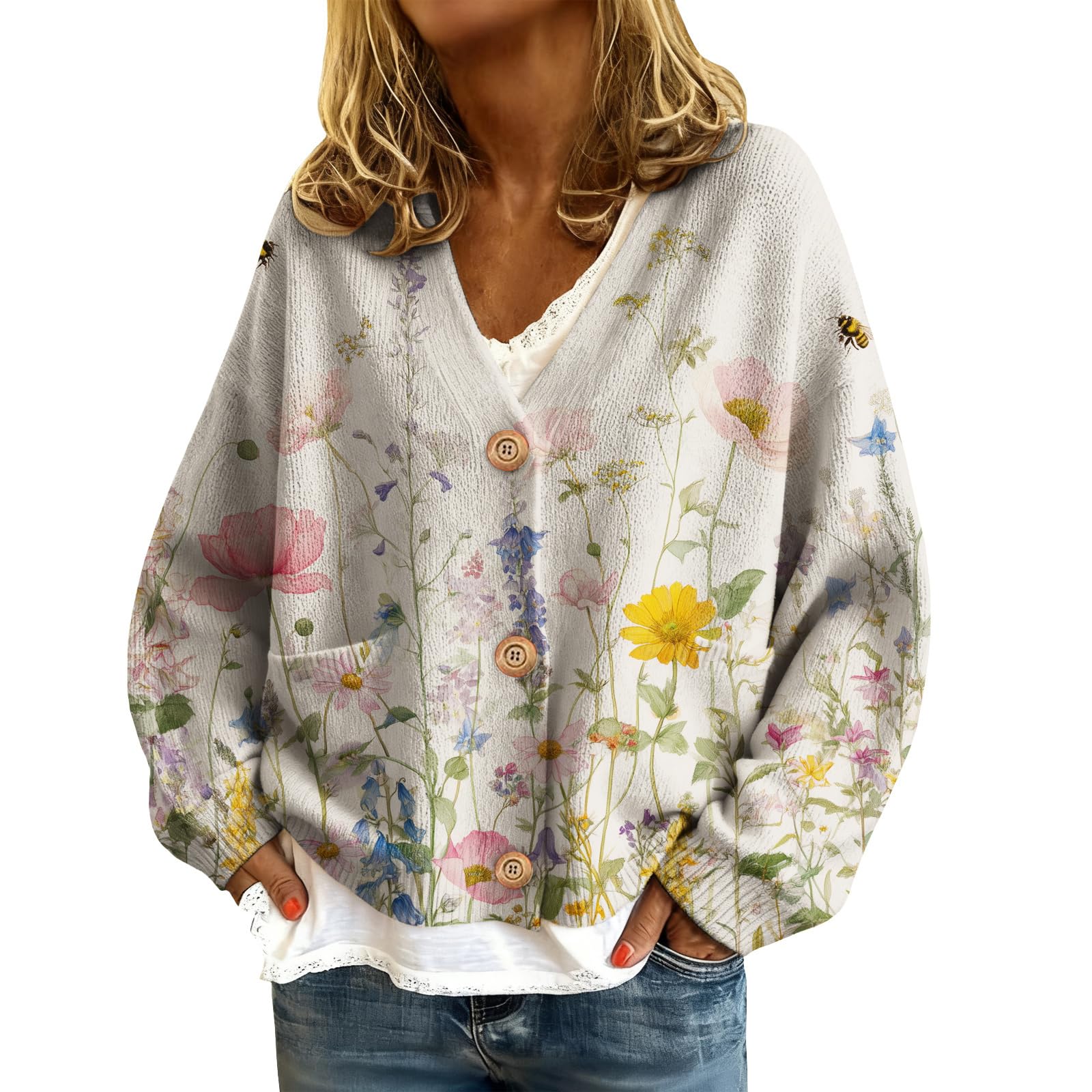 LIZALIG Womens Floral Print Button Down Cardigan Sweater Long Sleeve Lightweight Fall Outerwear Outfits
