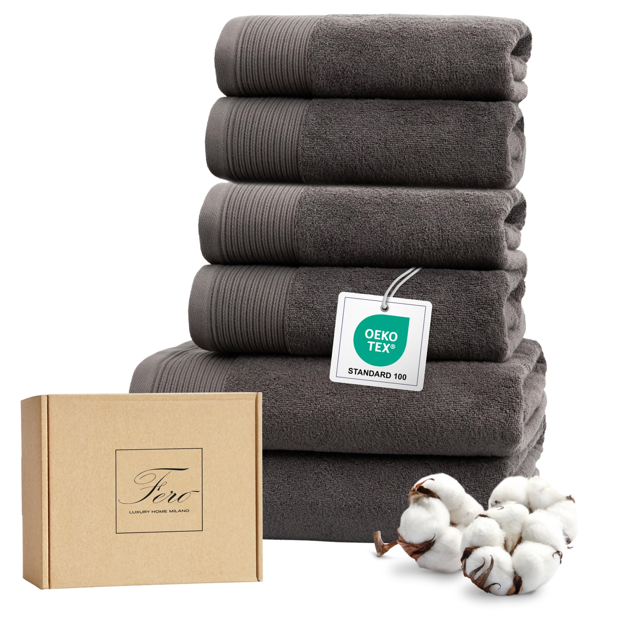 BELIZZI HOME Set 6 Asciugamani In Puro Cotone - 2 Bagno 71x140 Cm, 2 Viso 41x61 Cm, 2 Ospiti 30x30 Cm - 3