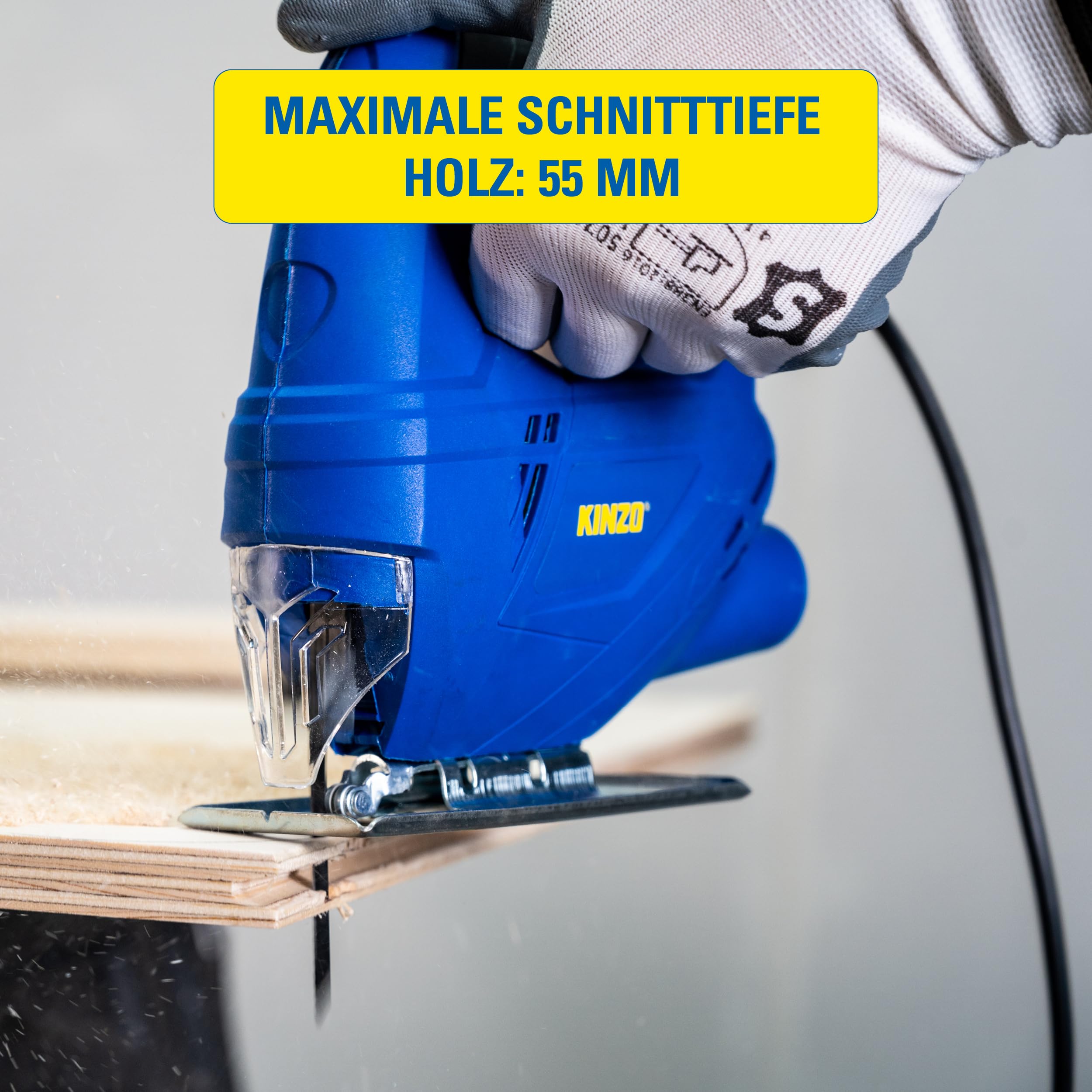 Kinzo Stichsäge - 230V - 400W - mit Staubabsaugung - Schutzblatt - Verschiedene Materialien - Holz bis zu 65 mm - Metall bis zu 6 mm - Blau, 8711252064161