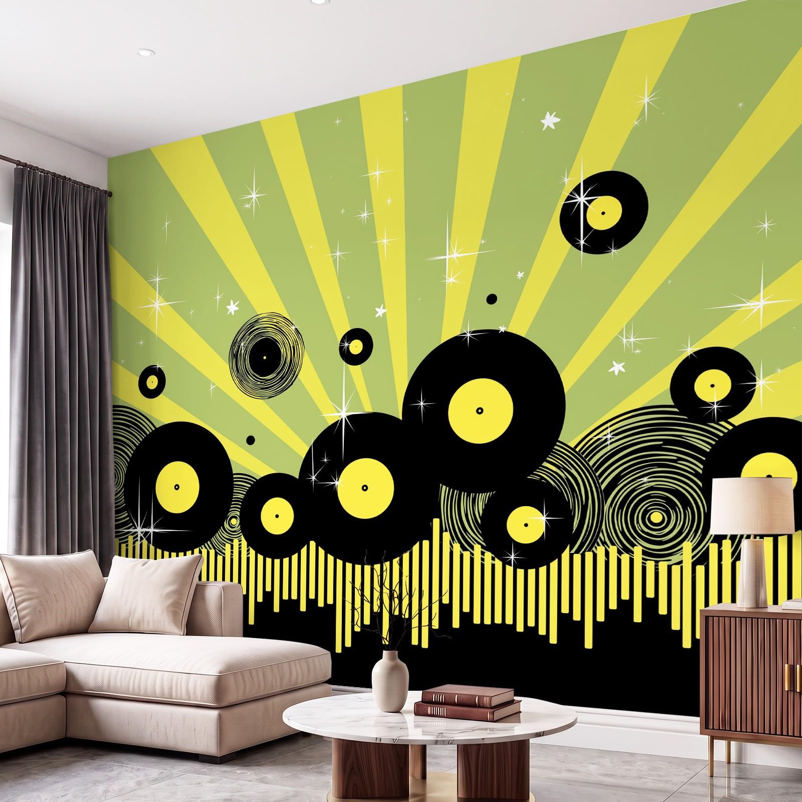 Vintage retro muzyka mural winyl płyty paski tapety, naklejki ścienne wystrój domu tło telewizora duża sztuka tapeta malarstwo plakaty dekoracja 450 x 315 cm