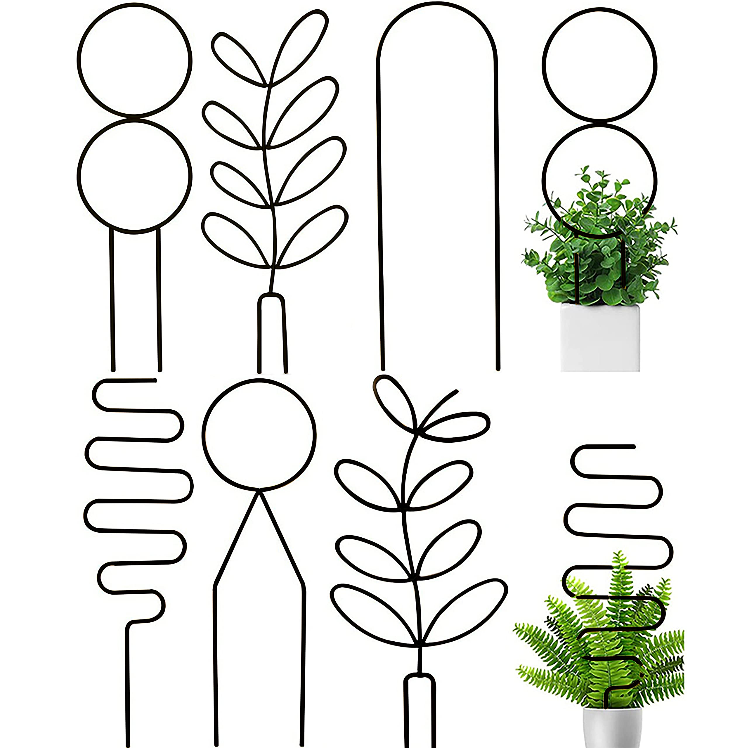 Traliccio Per Piante Rampicanti Da Interno 37cm, Supporto In Metallo Per Vasi, Antiruggine, Set 4 Pezzi Nero - Ideale Per Hoya, Pothos