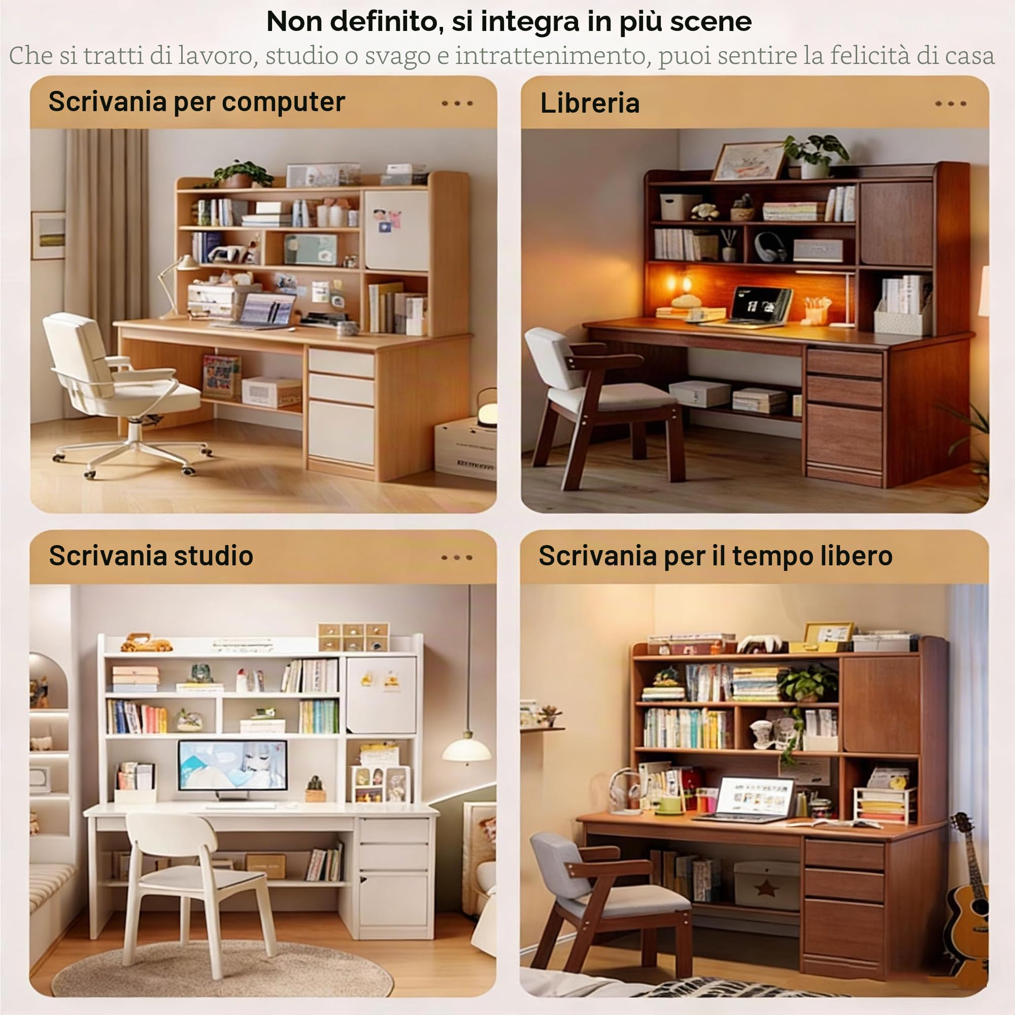 scrivania con libreria e cassetti,Scrivania per Casa e Ufficio con Ripiano Portaoggetti e Libreria Postazione di lavoro domestica con scaffali contenitori per PC per Lavorare e Studiare