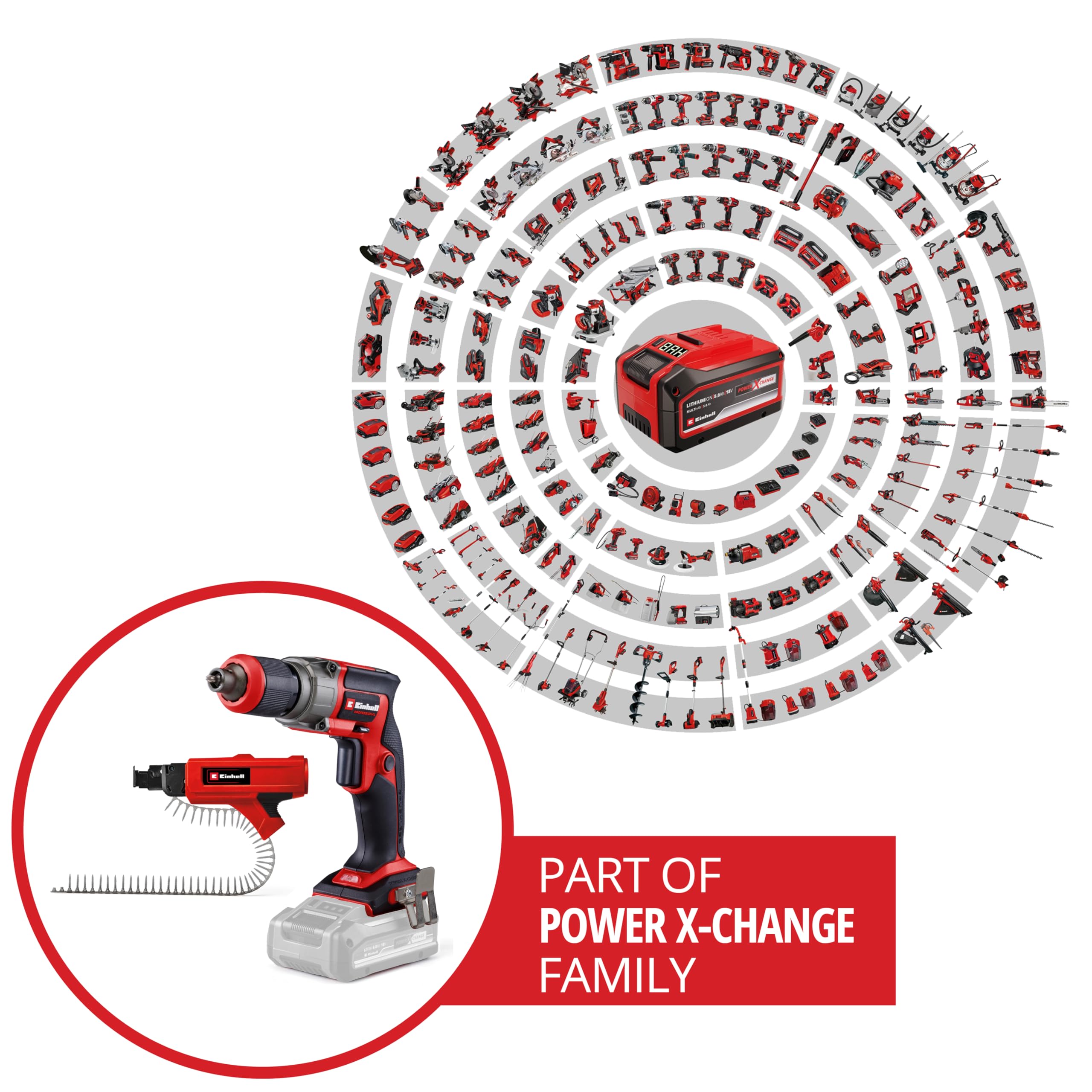 Einhell Professional Akku-Trockenbauschrauber TP-DY 18 Li BL + Magazine Power X-Change (18 V, Brushless, Tiefenanschlag, inkl. Magazinaufsatz, 2x Bit, E-Case, ohne Akku) Battery Powered, red