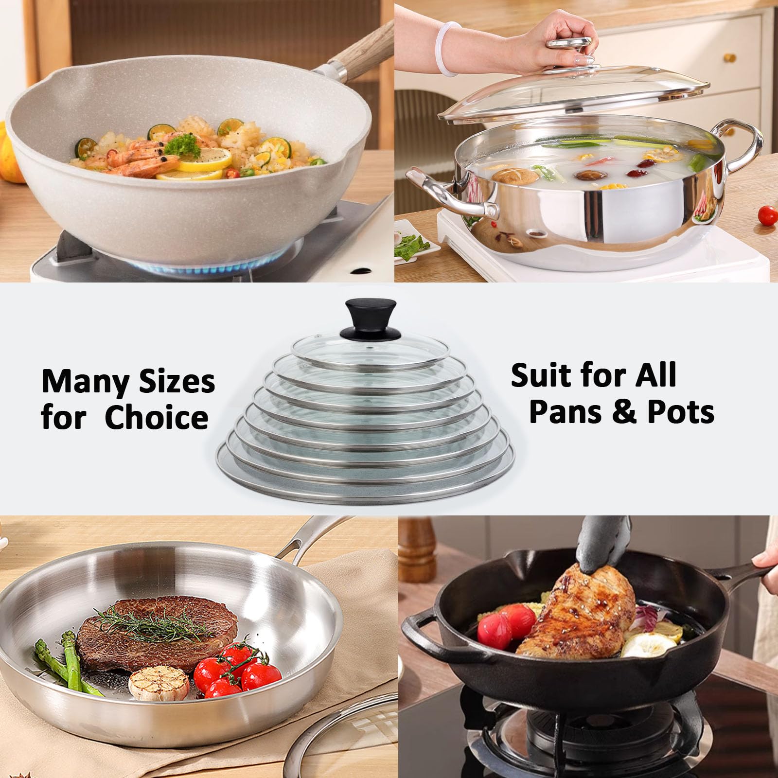 Cylvoorp Glass Lids, Replacement Tempered Clear Glass Lids with Steam Vent?Covers For pots, pans and skillets?Available in Small and Large Lid 8, 9.5, 10.25, 11, 12, and 12.5 Inch