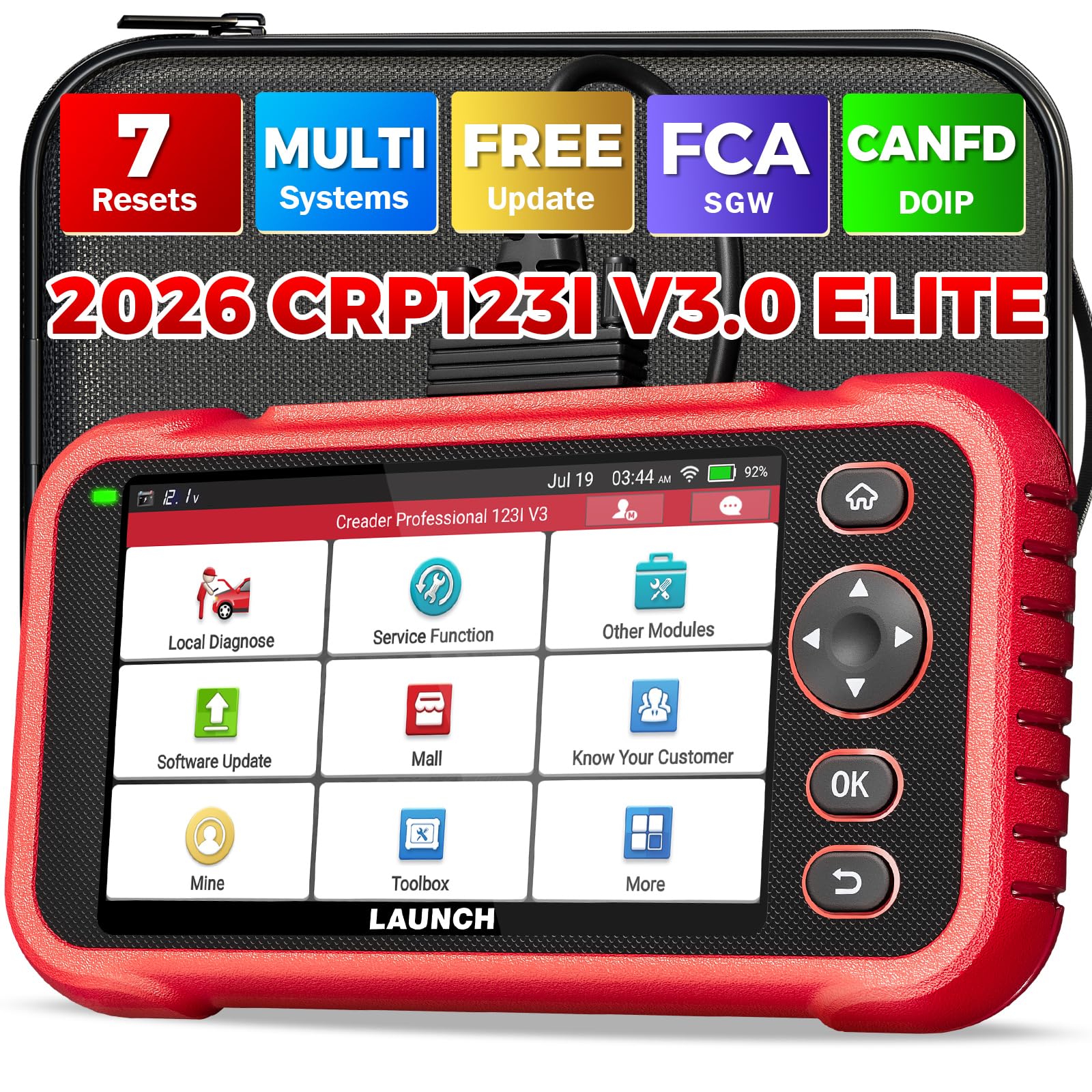 LAUNCH CRP123I V3.0 Elite OBD2 Scanner Diagnostic Tool,2026 Lifetime Free Update Engine ABS SRS Transmission Car Scanner,Oil/Brake/BMS/SAS/DPF Reset/ABS Bleeding/Throttle Adaption,FCA SGW,CANFD & DOIP