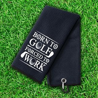 Born to Golf Forced to Work Waffle Embroidered Golf Towel, Absorbent Golfs Towels with Clip, Funny Birthday Thank You Gifts for Golfer Family Friends Coworkers, Golfer Accessories for Men Women
