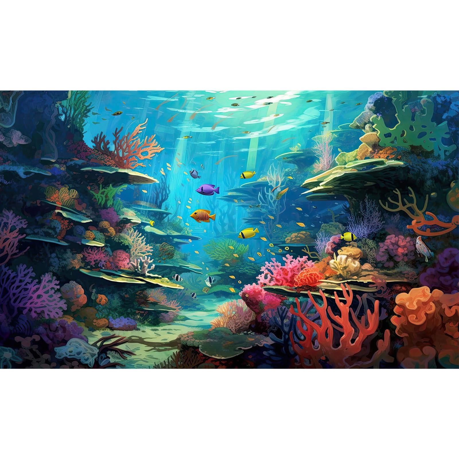 Under The Sea Aquarium Background Tropical Sea Underwater Terrarium Background Oceanarium Colorful Marine Panorama Fish Tank Backdrop Ocean Underwater World with Sunbeams Background Poster 30x12in