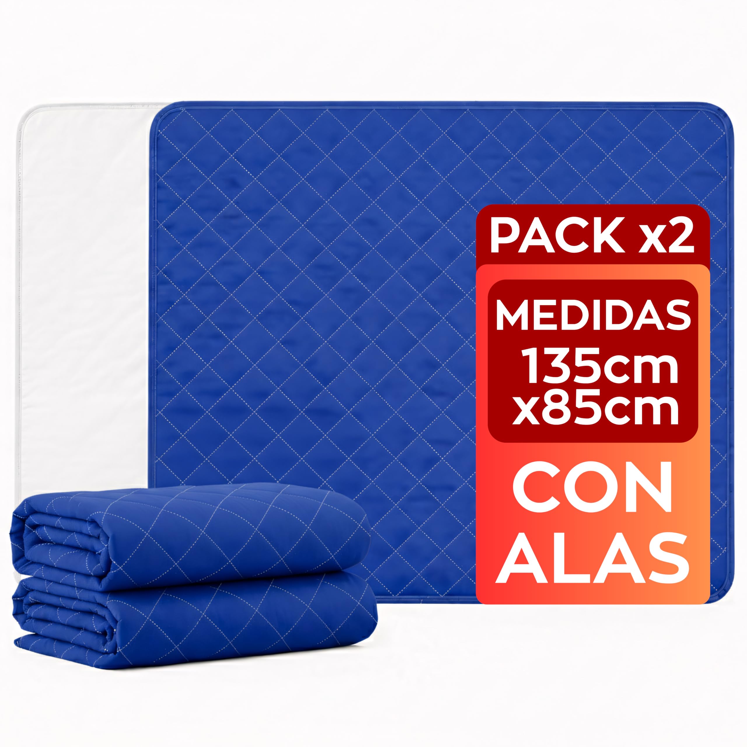 Empapadores Cama Adultos PREMIUM (135x85 cm) – Lavables con Alas – 5 Capas Absorbentes, Empapadores Grandes, Impermeables y Reutilizables, Ideal para Incontinencia de Adultos, Niños y Mayores – PACK 2