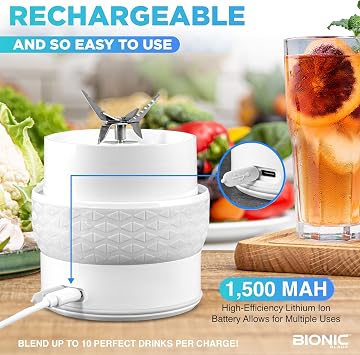 Bionic Blade Personal-Sized Blender 16.5 oz, BPA-Free, Cordless, Rechargeable 18,000 RPM Portable Blender for Shakes and Smoothies 8.6 Tall, Seen On TV