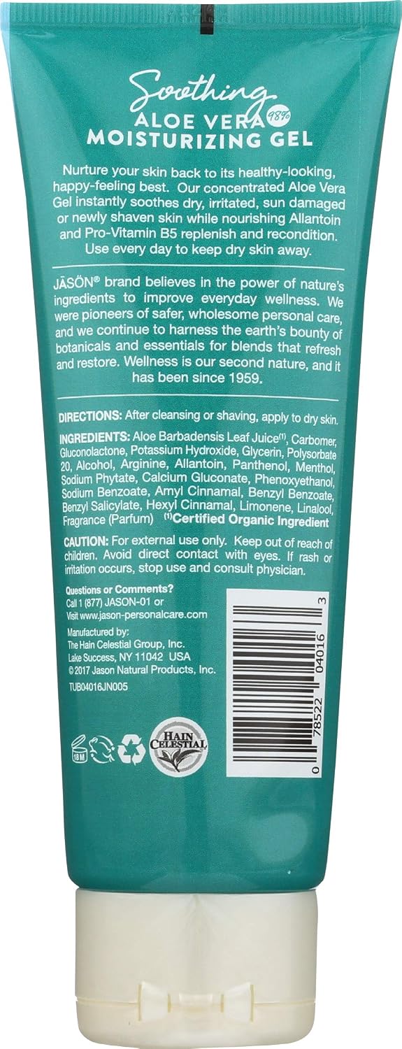 JASON Soothing 98% Aloe Vera Moisturizing Gel (IASC Certified), 4 Ounce Tube