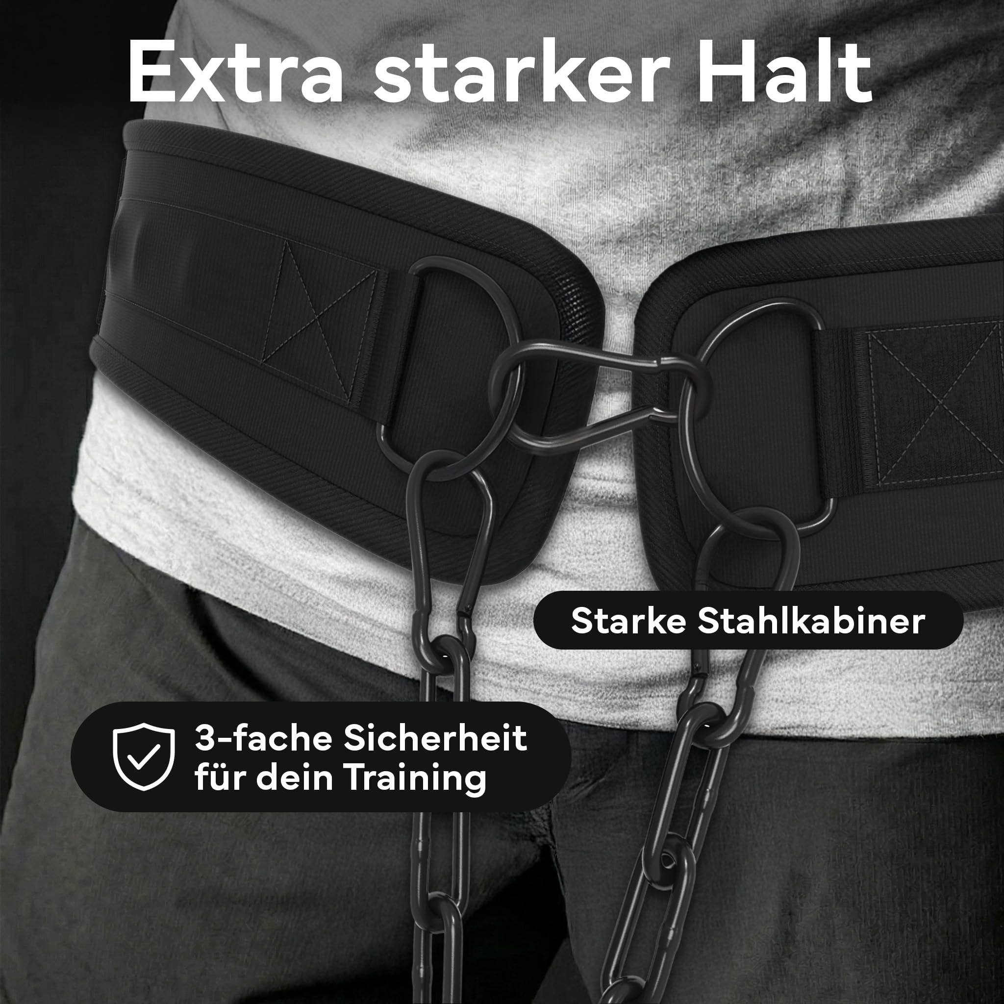 NEOLYMP Dip Gürtel – Premium Gewichthebergürtel mit Kette & 3 Karabinern für Dips, Klimmzüge & Krafttraining – Hohe Belastbarkeit bis 1.000 kg – Ergonomisches Design & Neopren-Komfort für Calisthenics