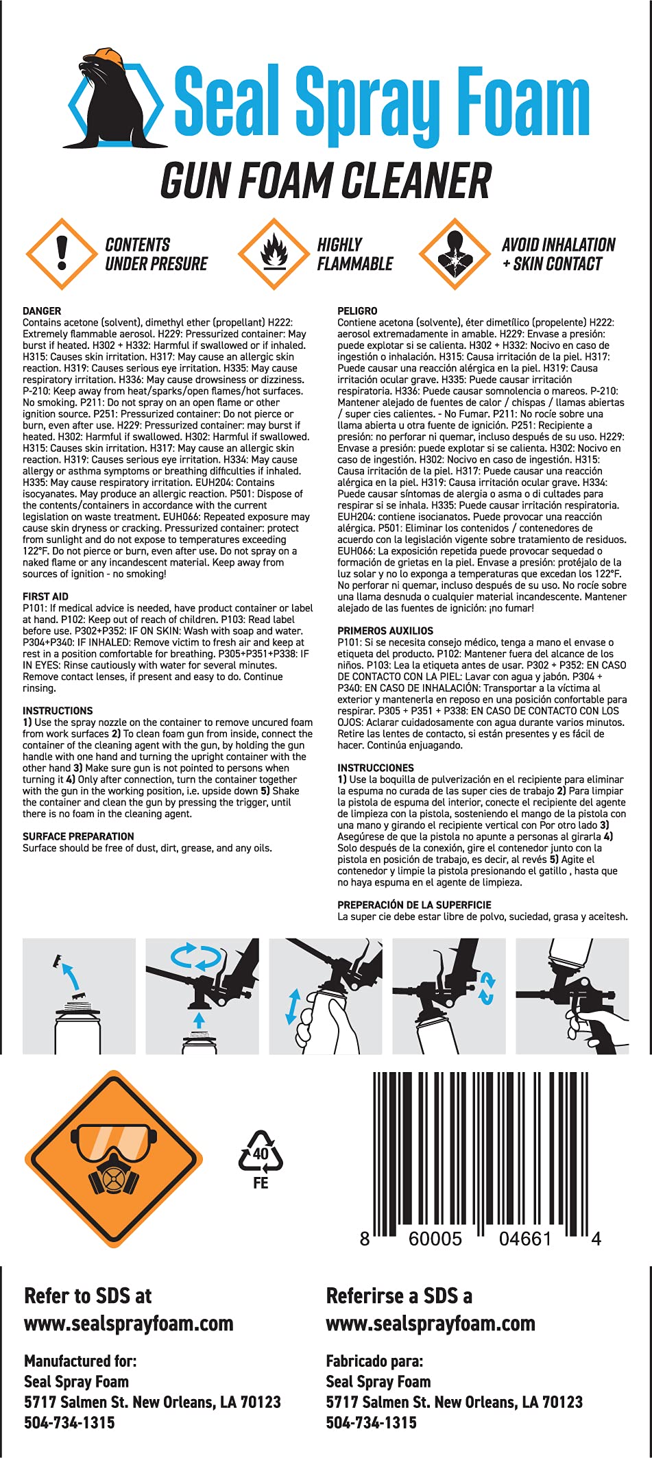Industrial Products Seal Spray Foam Dispensing Gun Cleaner 16.9 OZ Can (QTY 2 CANS)