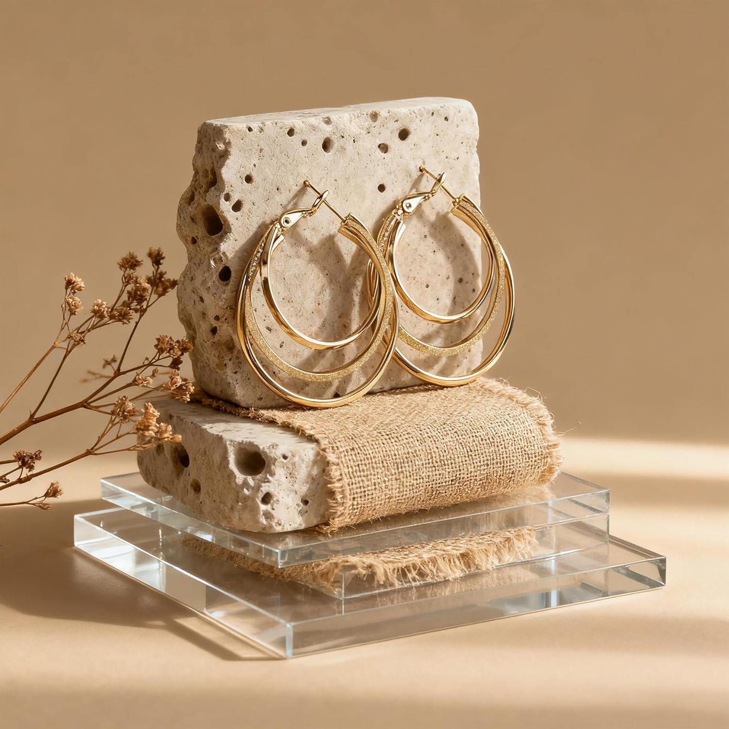 Gold Earrings for Women,14K Real Gold Plated Hoop Earrings,Layered Thin Gold Hoop Earrings for Women,S925 Double Hoop Earrings for Fashion Jewelry Gifts - Image 2