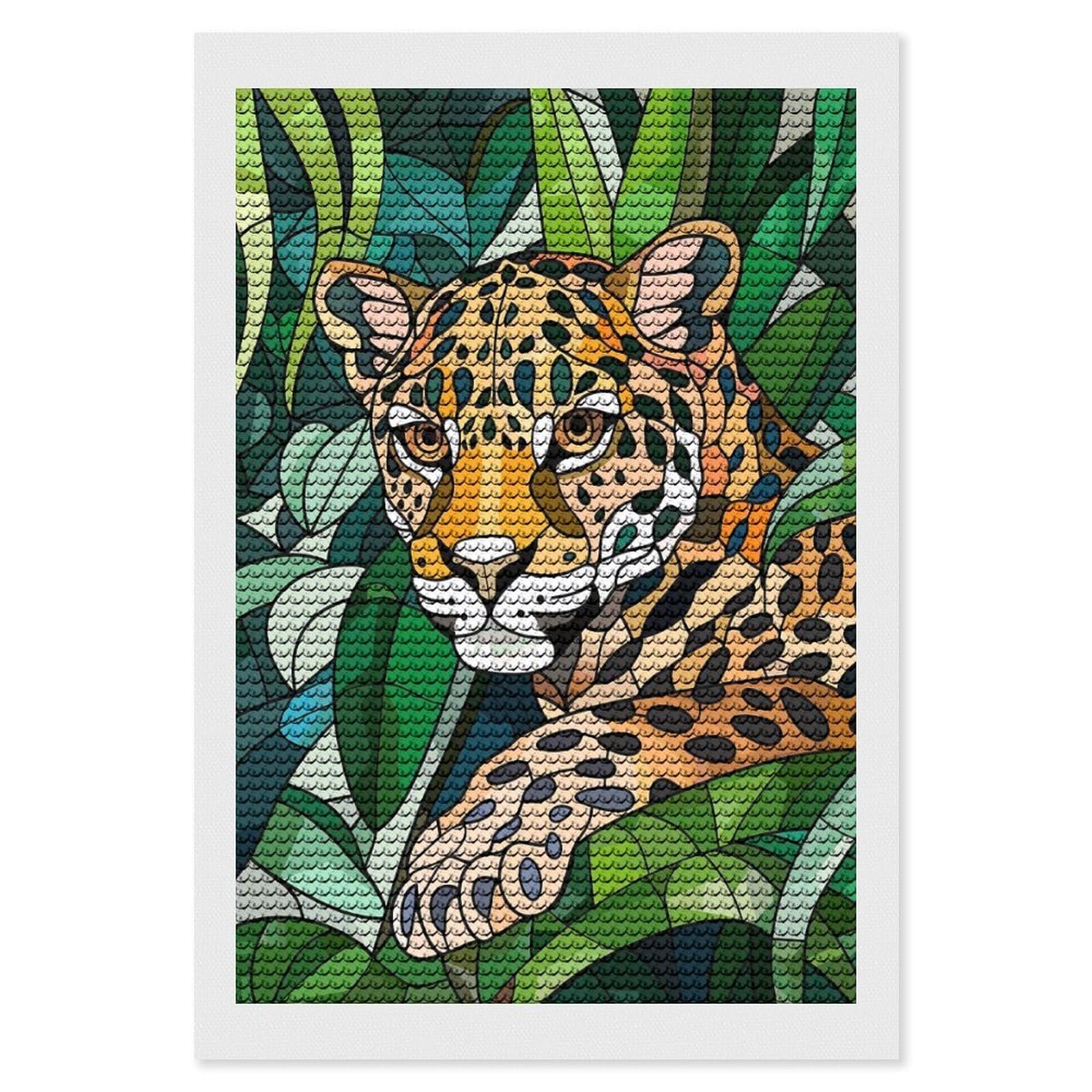 Junmoney Jaguar in Lush Greenery DIY Diamond Art Canvas Kit 8"x12", for Teens, Aesthetic Room Decor, Farmhouse Decor, Canvas Picture, Birthday Gift
