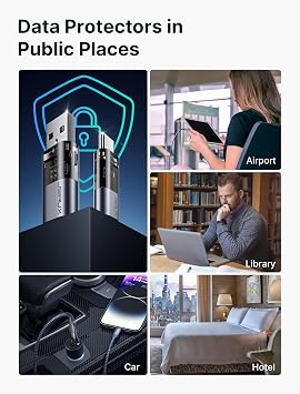 JSAUX USB Data Blocker & USB C Data Blocker, Charge-Only, 4-Pack, Grey | Data Blocker for Public Charging, Juice Jacking Protection, Travel-Ready