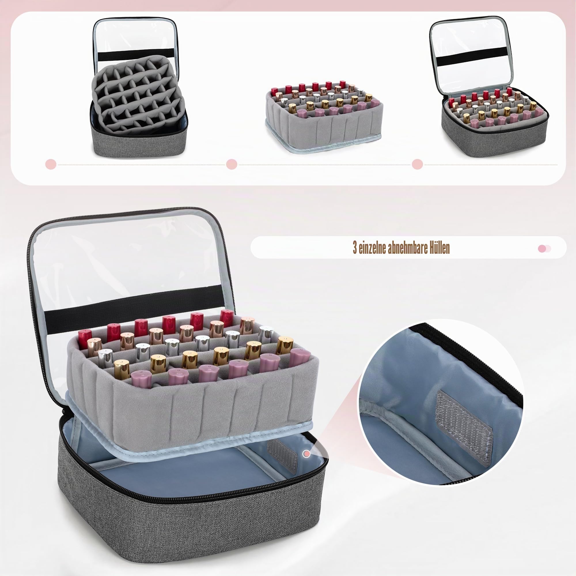 Luxja Kosmetik Trolley für 90 Flaschen Nagellack, Nagellack Koffer mit Rollen für Zubehör, Kosmetikkoffer für Nagellampe und Maniküreset, Grau