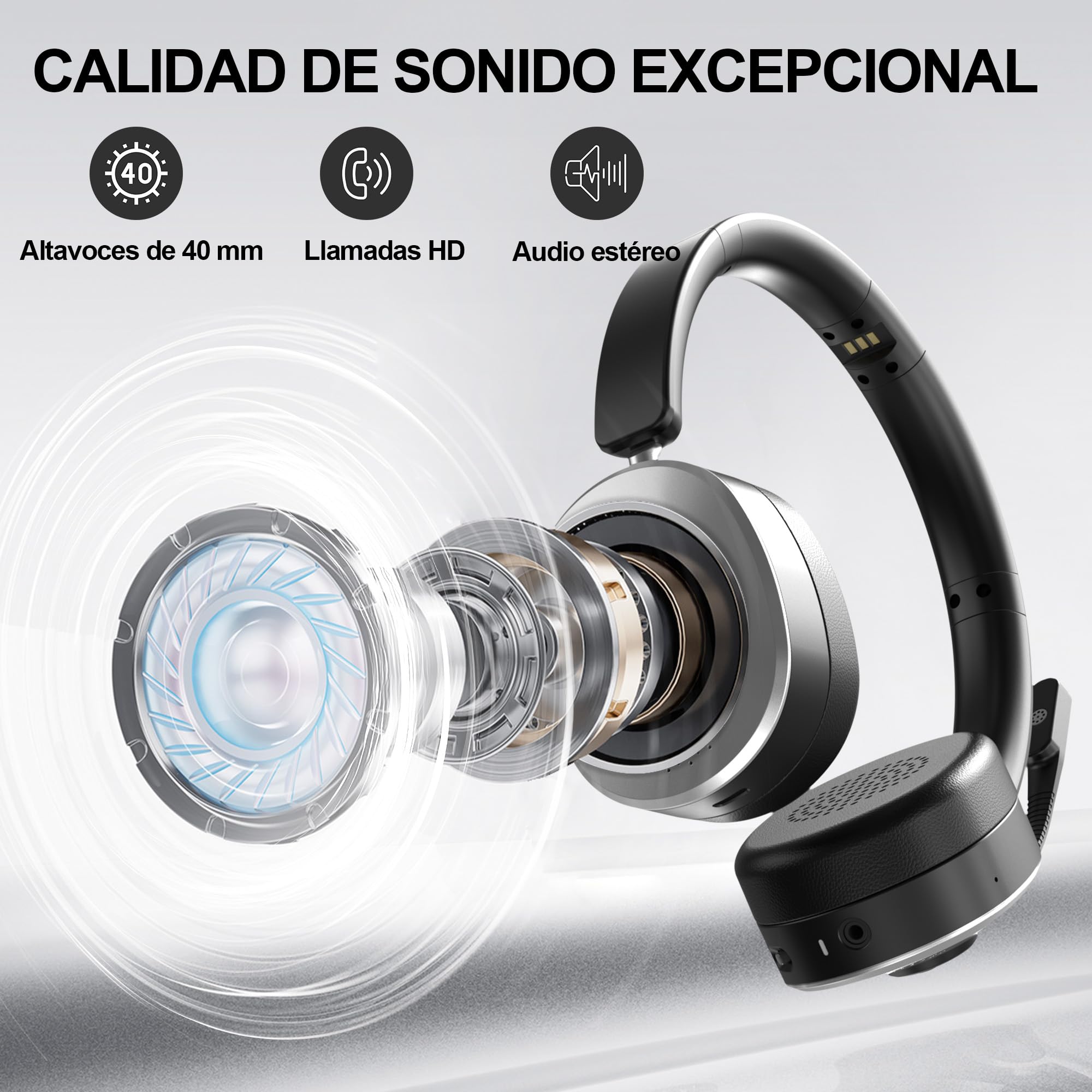 Wantek Auriculares Bluetooth inalámbricos con Micrófono para PC Laptop | Micrófono con Cancelación de Ruido,Dongle USB & estación de Carg,Botón de Silencio para Oficina,Teletrabajo,Teams zoom