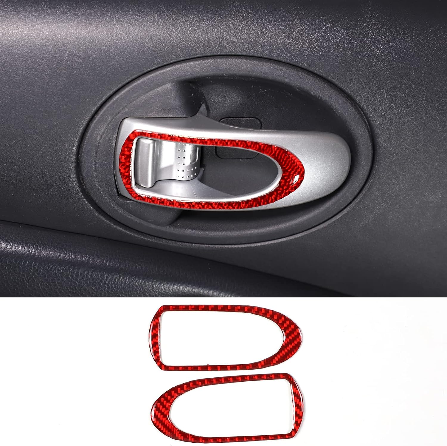Inner Door Handle Cover Trim Compatible with Mitsubishi Eclipse 2006-2011 Soft Carbon Fiber 2PCS Inner Door Bowl Anti-scratch Protection Sticker Trim (Inner Door Handle Sticker Trim, Red Carbon)