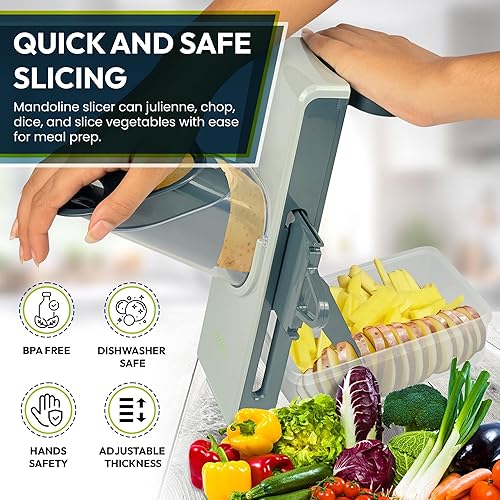 Miniatura 2 de Cortador de mandolina seguro para cocina, picador de verduras multifuncional 4 en 1, juliena, cortadora de papas fritas y papas con grosor
