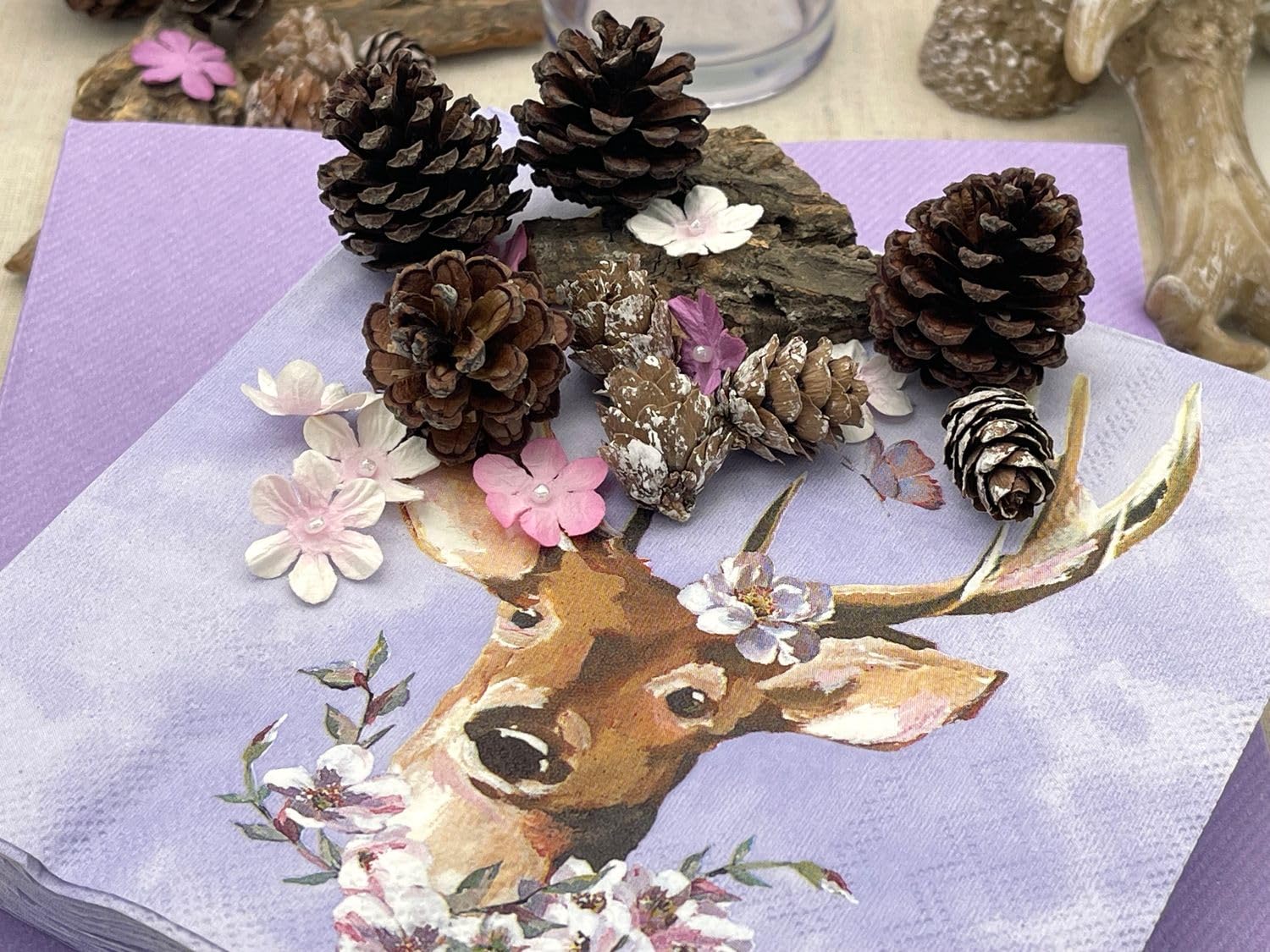ZauberDeko Tischdeko Mädchen Geburtstag Oktoberfest Flieder Hirsch Blumen-Geweih Set