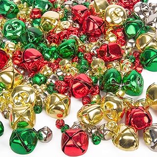 250PCS Jingle Bells Bulk, Jingle Bells for Crafts Colorful Christmas Bells 4 Assorted Sizes for DIY Craft Christmas Birthday Wedding