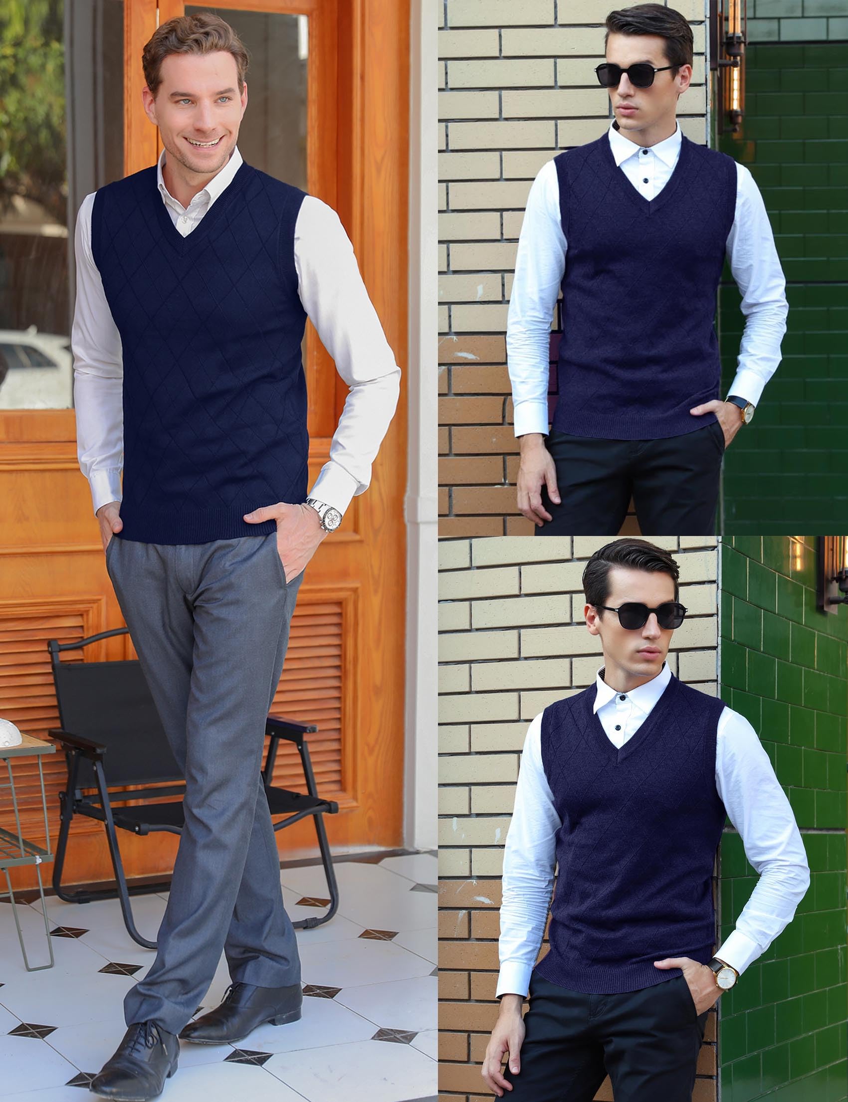 Sykooria Gilet Maglione da Uomo con Scollo V Maglioncino Smanicato Senza Maniche Pullover Gilet Cotone in Maglia Invernale Maglioni e Cardigan da Uomo Casual