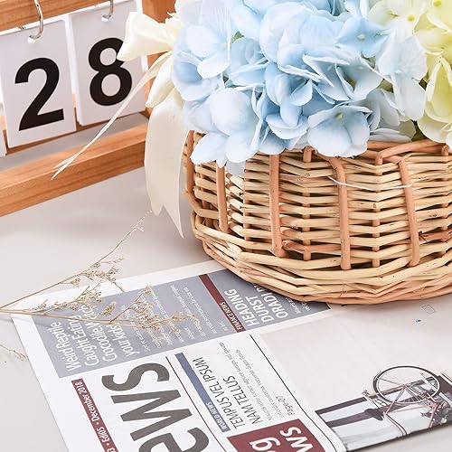 Miniatura 8 de Cesta de flores de mimbre de ratán, cesta tejida hecha a mano, cesta de flores para boda con asa e inserto de plástico, cesta de almacenamiento