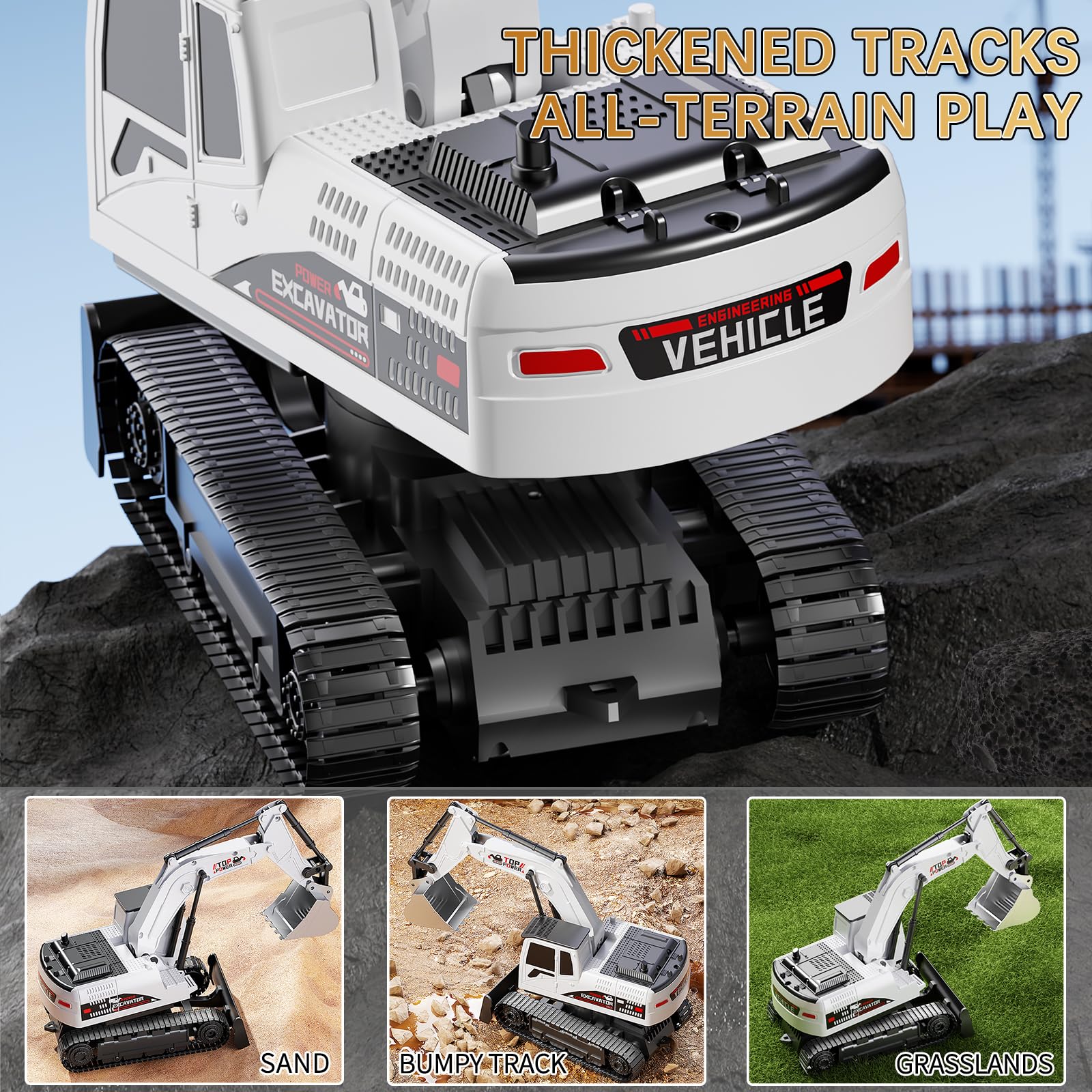 Excavadora de control remoto para niños de 4 a 7 años, excavadora RC para niños, camiones de construcción de 27 MHz, vehículos de juguetes para niños pequeños de 1-3, 3, 5, 4-7 con pala de 8