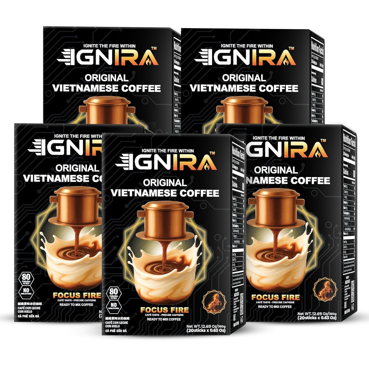 IGNIRA Original Instant Coffee – Hot or Iced Milk Coffees, Premium Robusta Instant Coffee Packets, Not Too Sweet, No Cholesterol, No Soybeans, Ready-to-Mix, Delicious, Easy-to-Make ,100 Single-Serve Sticks, Pack of 5 (12.69 oz x 5)