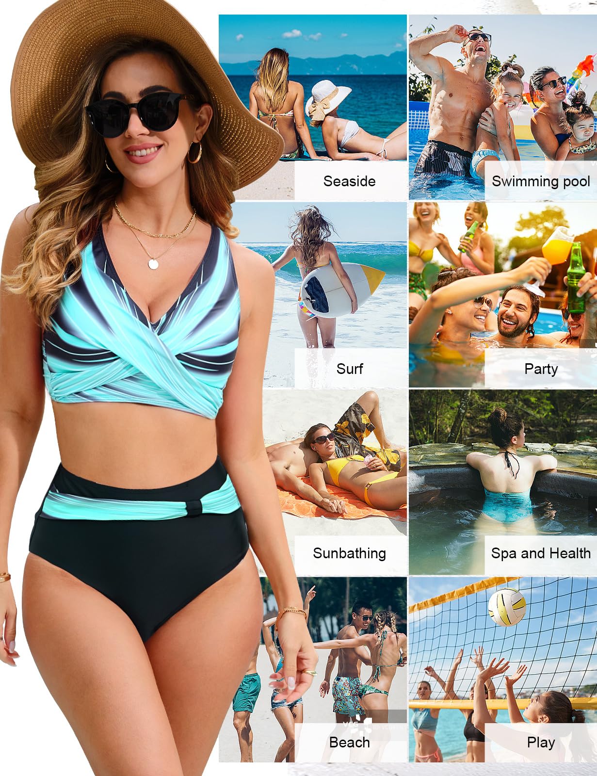 UMIPUBO Costume da Bagno Donna A Vita Alta Due Pezzi Bikini Set Push Up Costumi da Mare Bikini Top Imbottito Reggiseno Abiti da Spiaggia Regolabile Beachwear Swimwear
