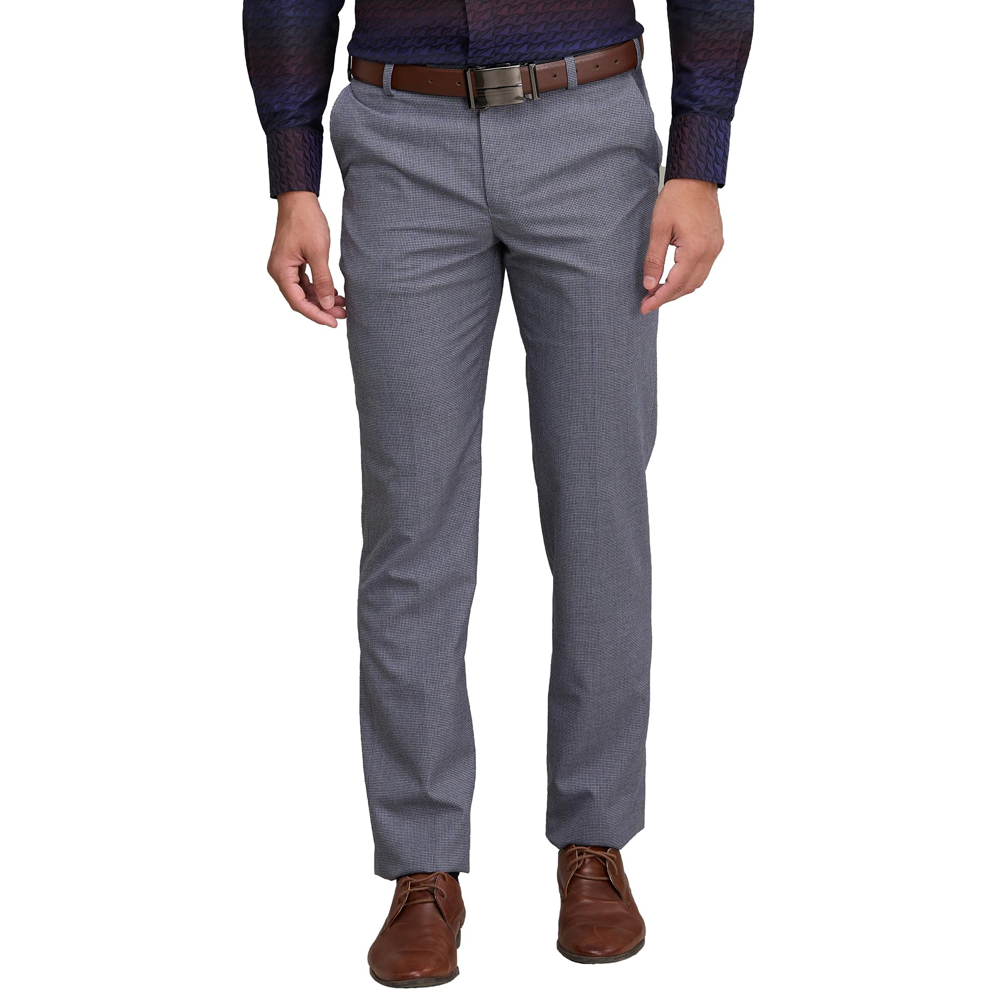 park avenue Men's Structure Pattern Regular Fit Polyester Blend Flat Front Formal Trouser-picture-35