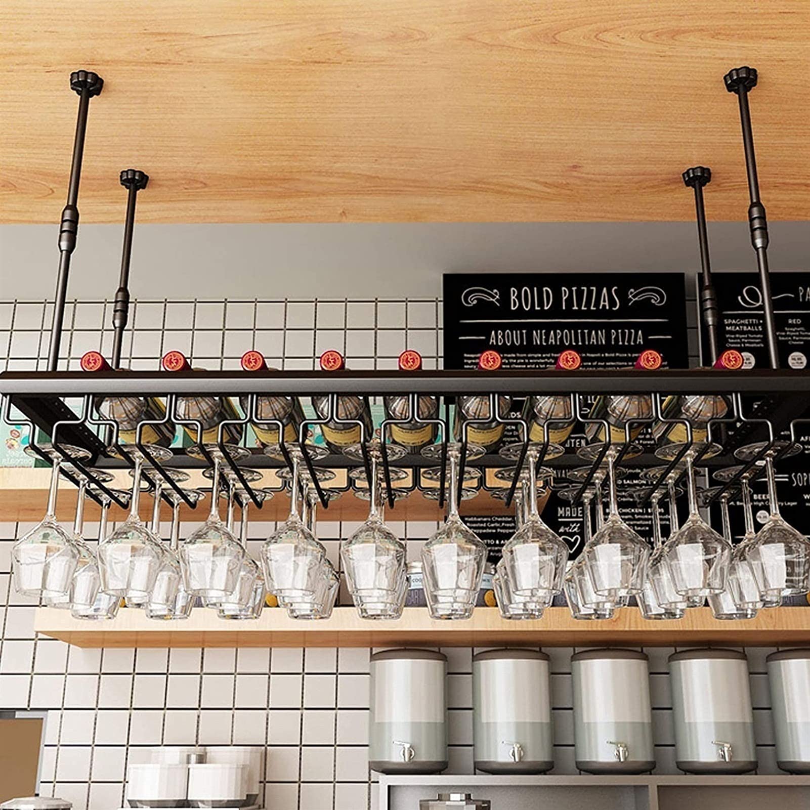 Porte-bouteilles de plafond ULAINE en métal suspendu pour verres