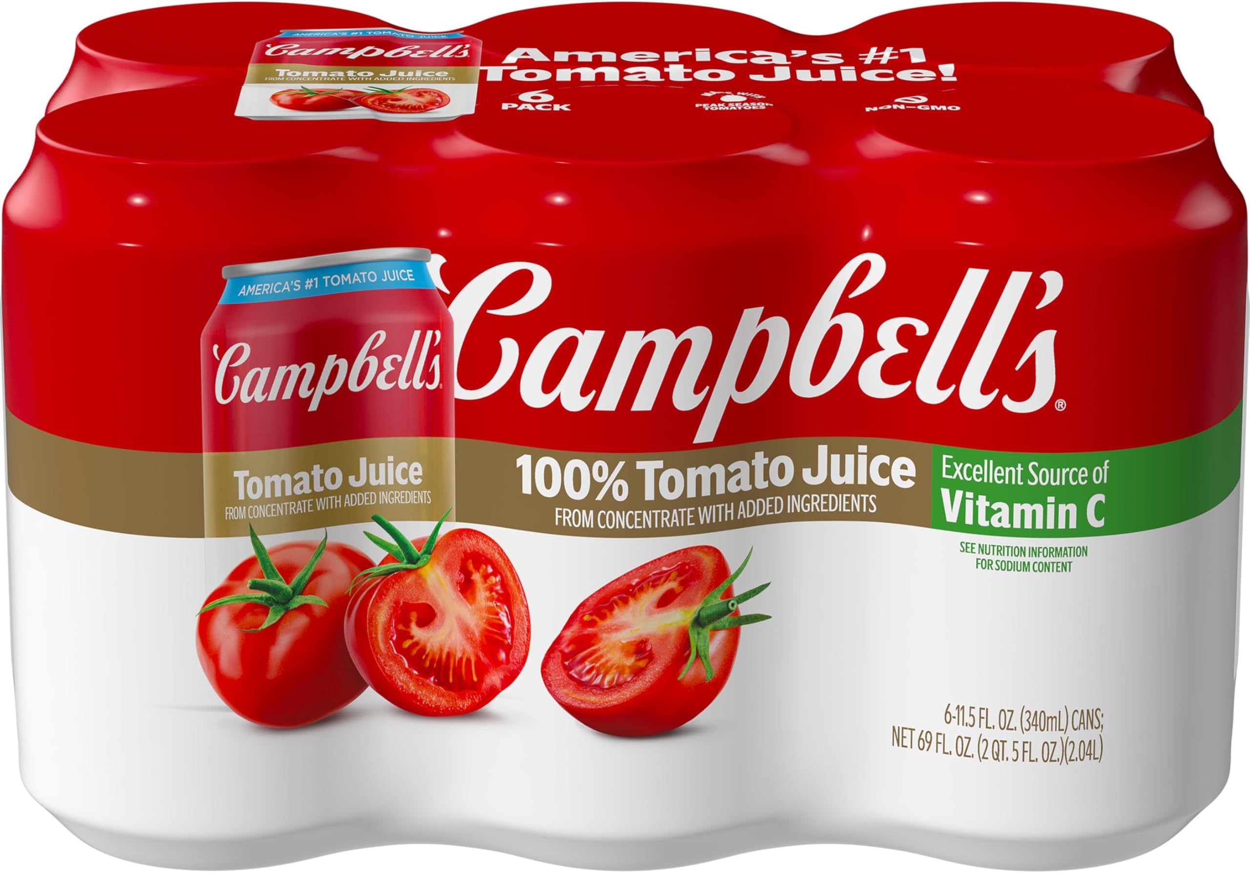 Campbell's 100% Tomato Juice, 11.5 fl oz Can (6 Pack)
