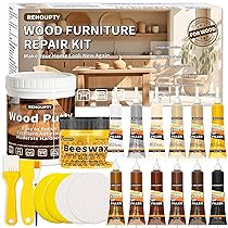 Kit Per La Riparazione dei Mobili, Tutto-In-Uno Kit Riparazion Legno Include Stucco per Legno & 12 Colori Stucco per Ritocco e Cera d’Api, Kit Riparazione Mobili in Legno di Graffi, Crepe, Macchie