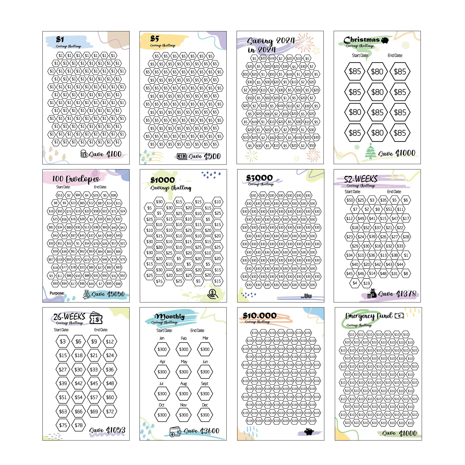 MANWU Money Jar tin Tracker Sticker,Multiple Savings Challenges Tracking Label Decal for Piggy Bank Box, Budget Planner Sticker for Planners, Bullet Journals (Sticker only), Small