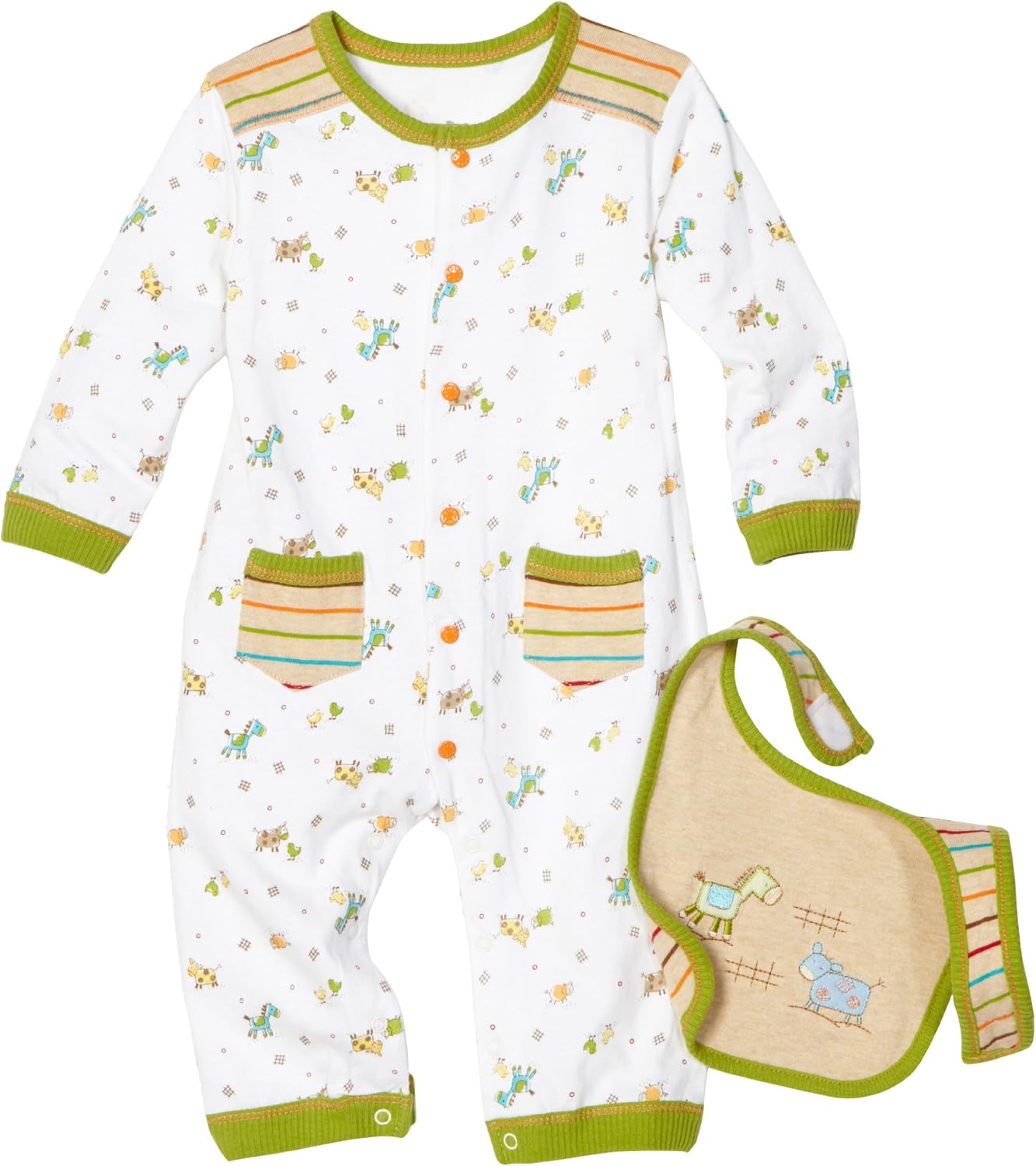 absorba Baby Boys' Newborn Farm Country Coverall and Bib Set