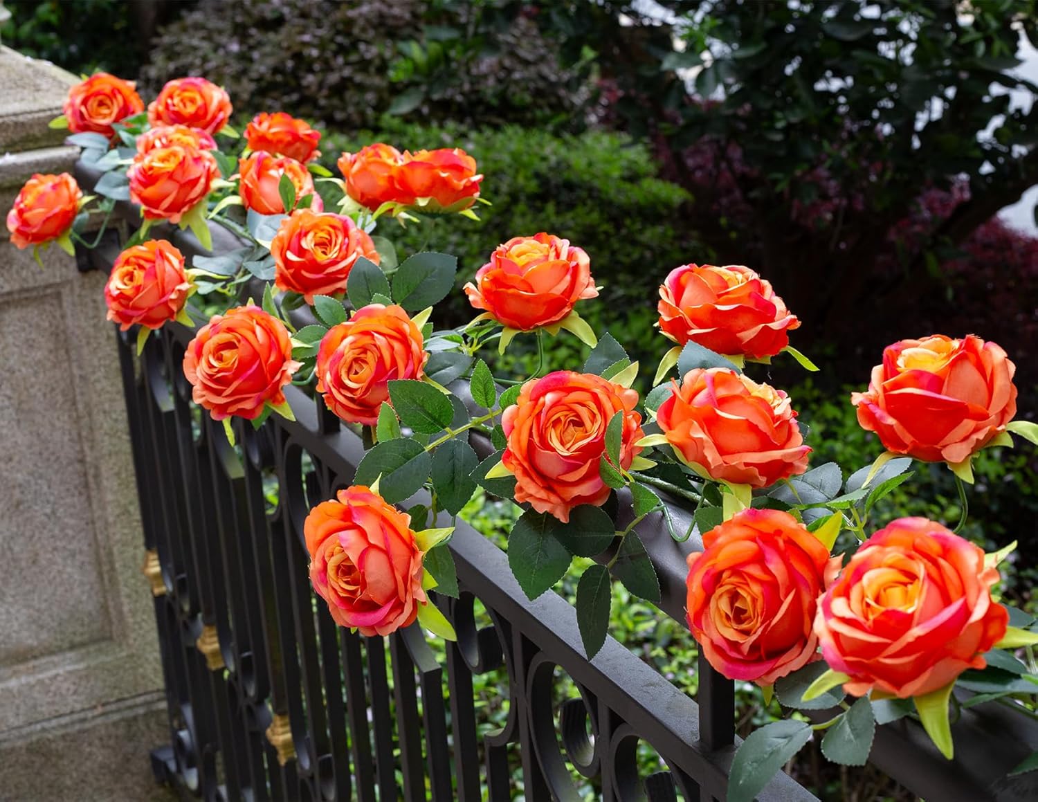 Bendable Artificial Flower Garland Faux Rose Vine Hanging Floral Garland for Wall Decor Trellis Fence Home Room Garden Wedding Decoration(Orange, 1pcs)