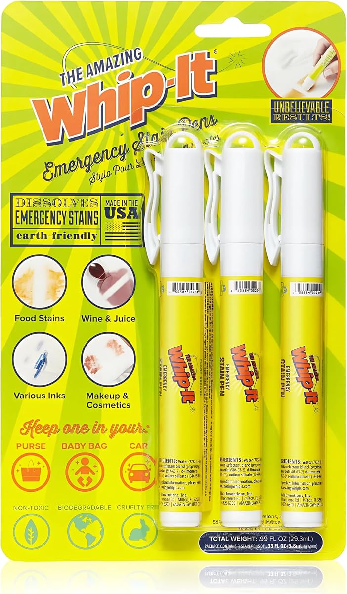 Bolígrafos quitamanchas de emergencia Whip-It (PAQUETE DE 3)