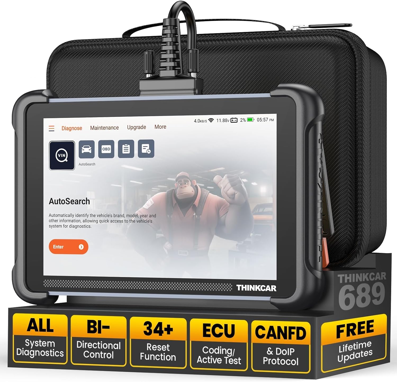 – ThinkScan TK689 Car Diagnostic Tool, Bi-Directional OBD2 Full System Automotive Diagnostics, 34+ Reset, ECU Coding, FCA AutoAuth, CANFD&DoIP, Lifetime Free Update