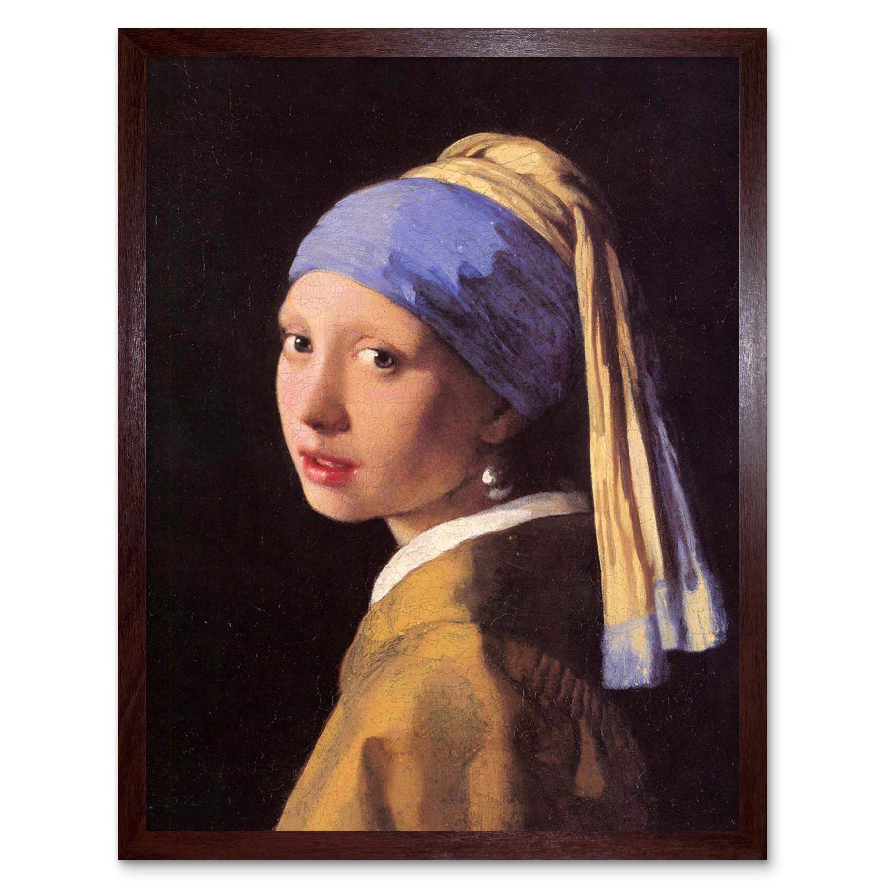 Wee Blue Coo Johannes Vermeer Girl With Pearl Earring Old Master Painting Art Print Framed Poster Wall Decor 12X16 Inch
