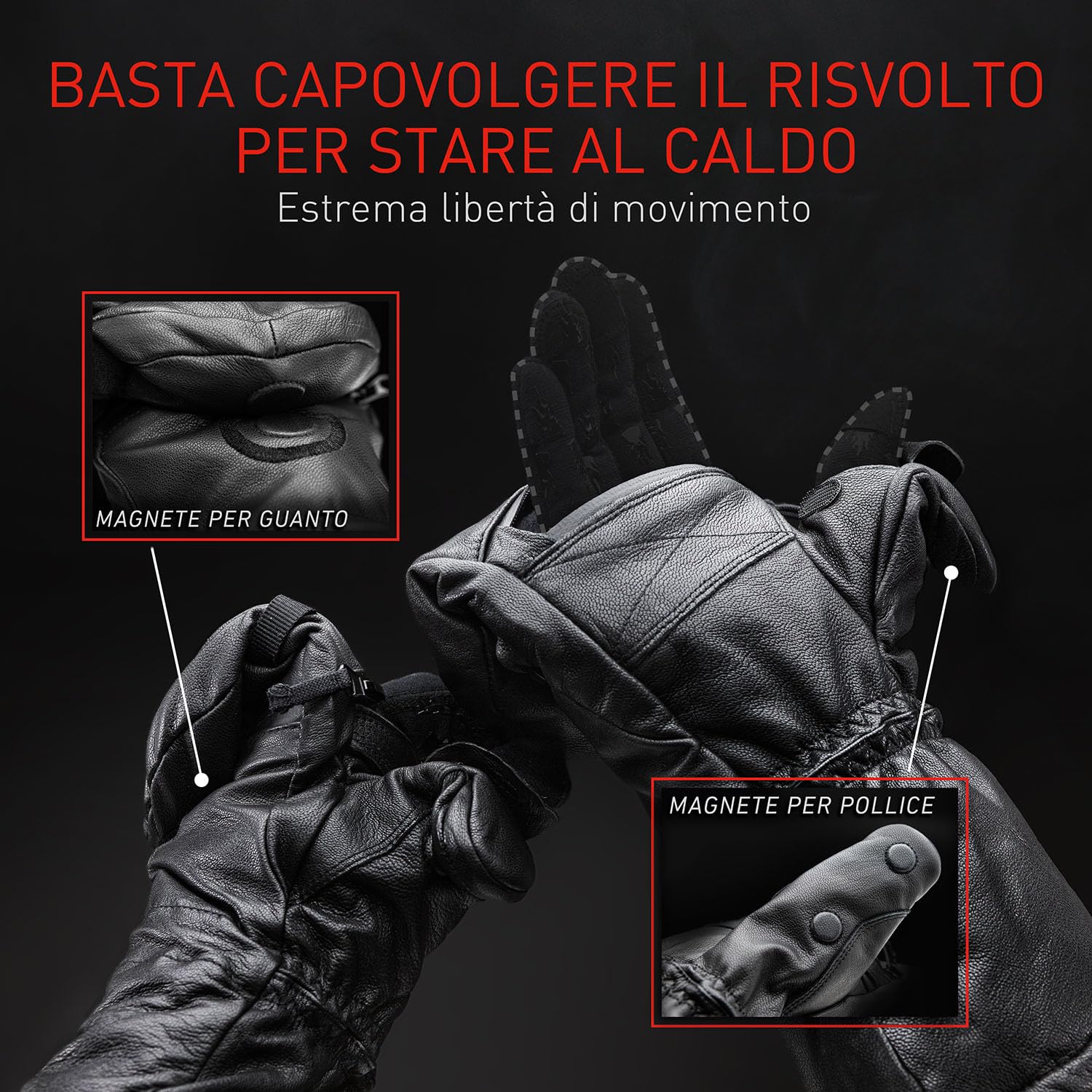 THE HEAT COMPANY Shell Full Leather muffole - L'innovazione dei guanti - Guanti pelle da ripiegare - Guanti invernali extra caldi - Guanti termici sci: uomo & donna - senza guanto interno