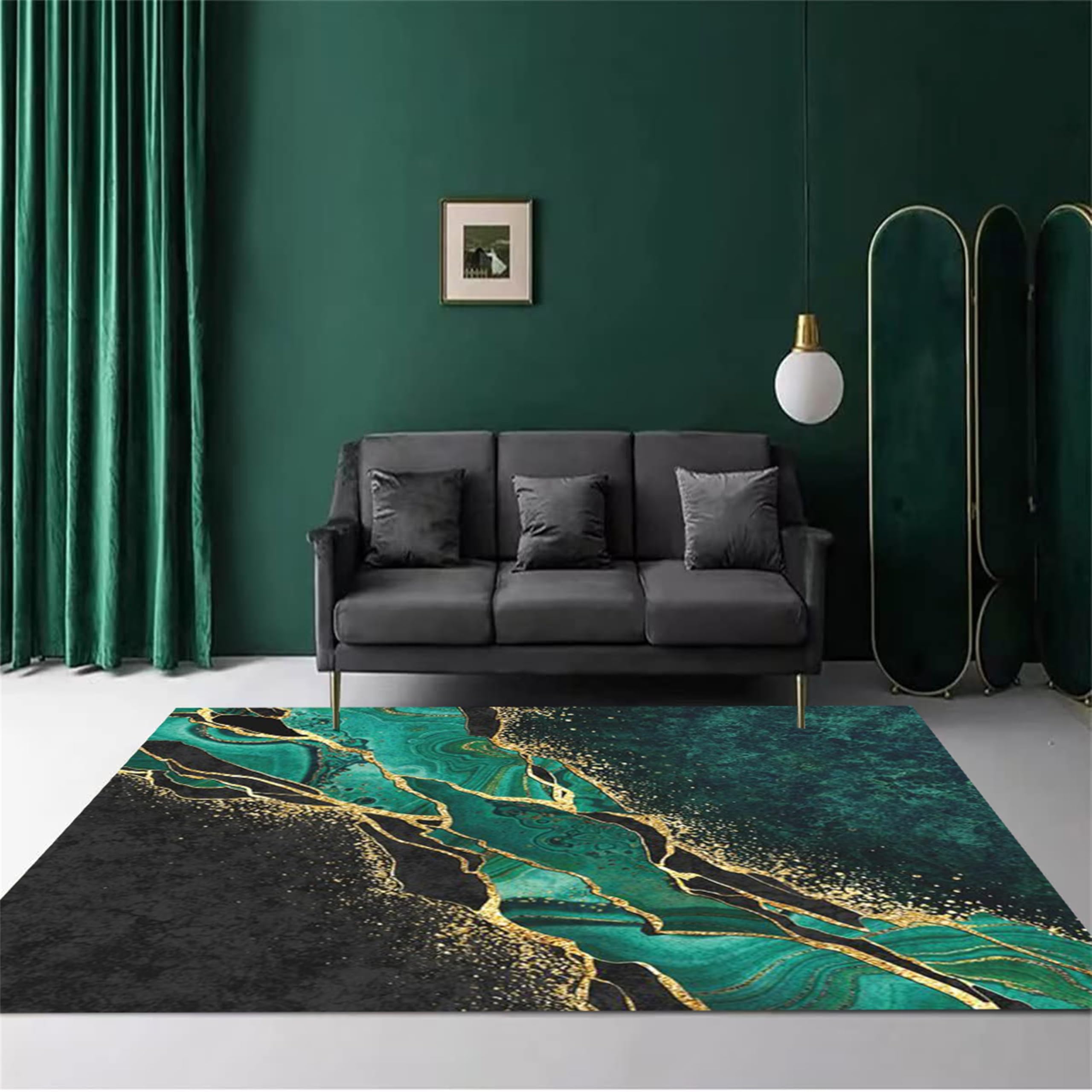 AOESELN Marble Rugs for Dining Room,160x200cm Marble Rugs,Black and Gold Abstract Luxury Modern Area Rug,Washable Non Slip Carpets for Living Room, Bedroom, Anti-Fouling and Durable