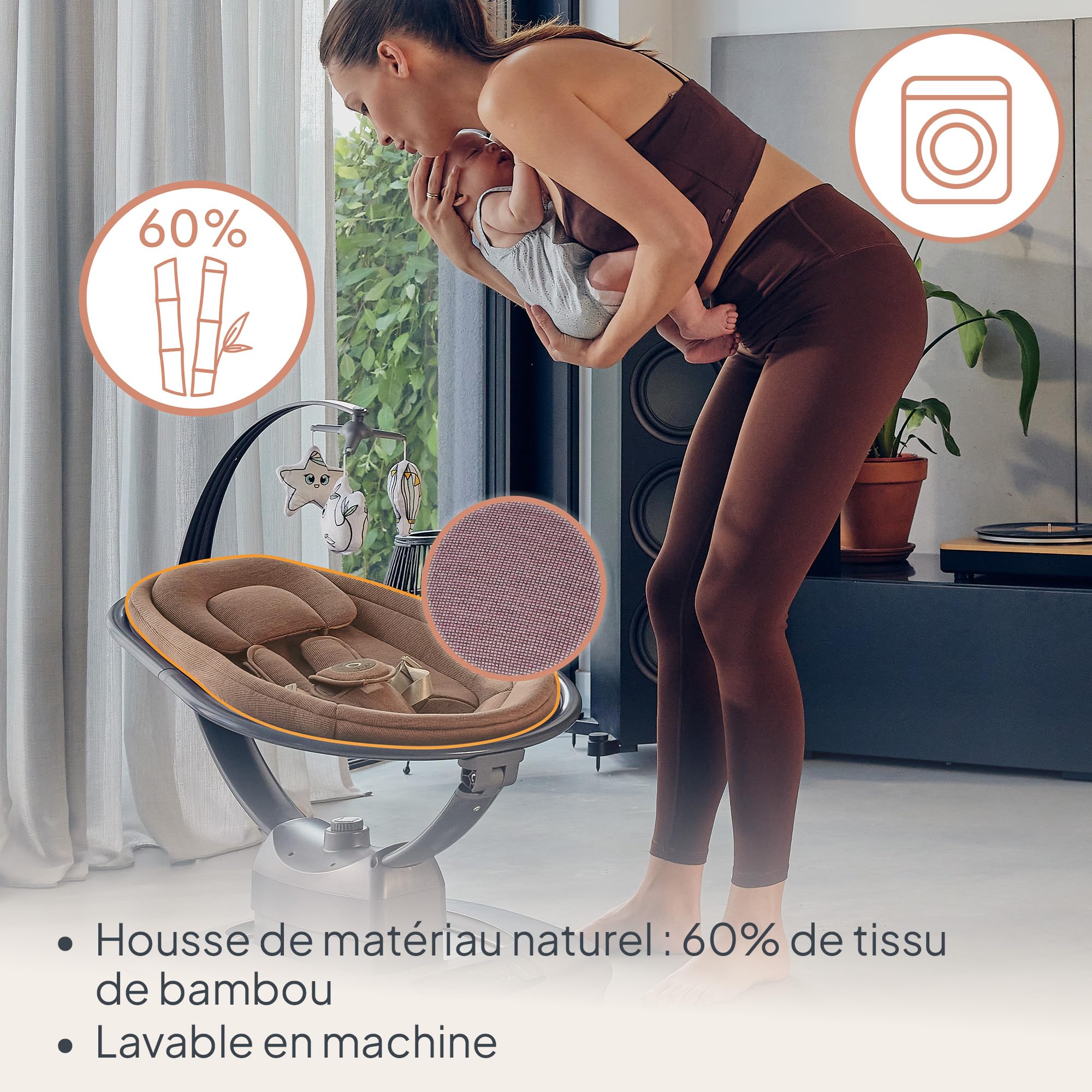 LIONELO BLOSSOM Berceuse Bébé Électrique jusqu'à 9 kg Transat Enfants Dossier Réglable Bercement Naturel 5 Vitesses Siège Ergonomique Télécommande Bluetooth, 5 Mélodies (PINK) (Pink) (Pink)