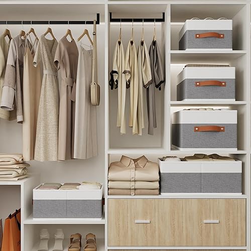 Miniatura 2 de Canasta de almacenamiento para estantes, contenedor de armario con asas, cestas plegables abiertas de 18.5×11×7.9 pulgadas, contenedores de tela