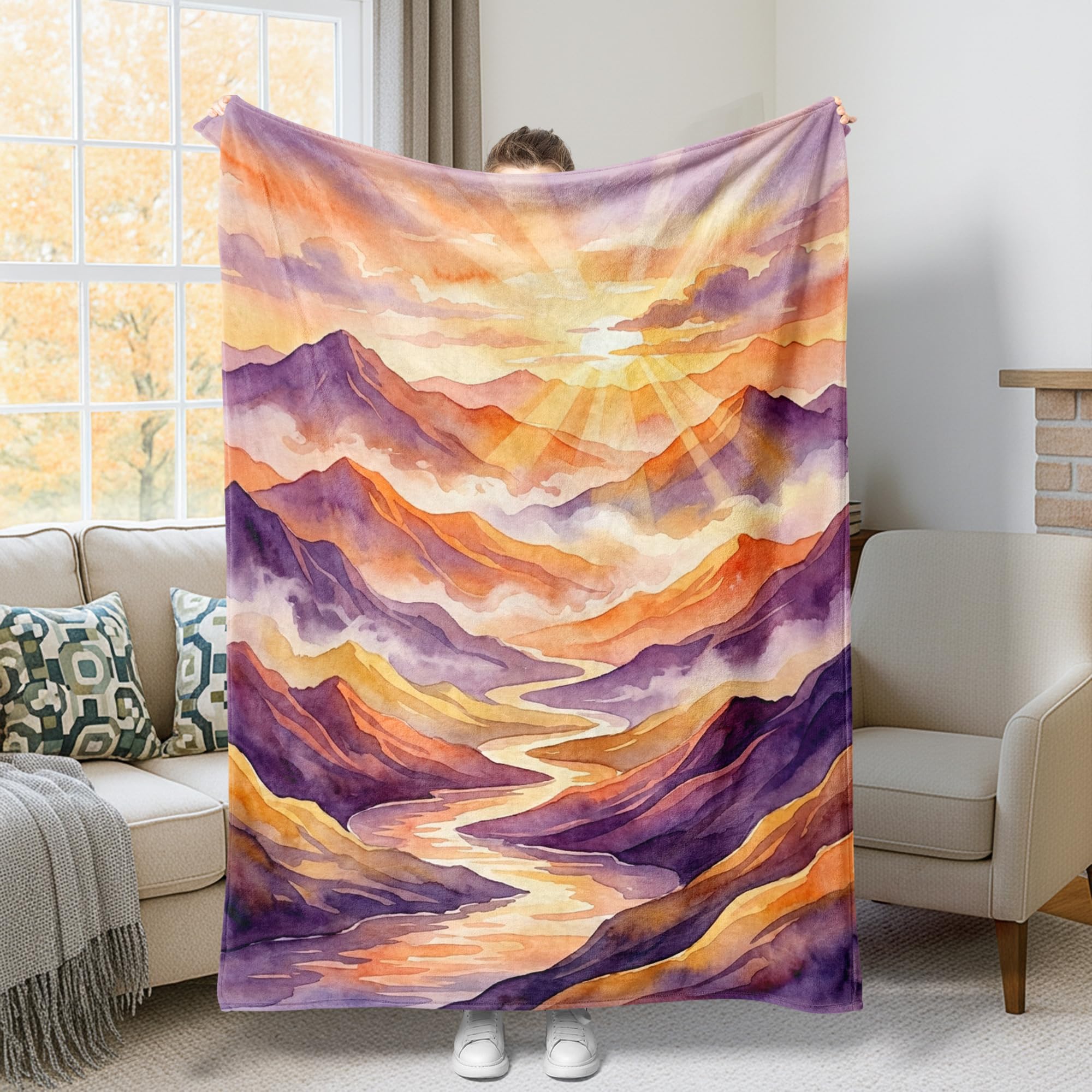 Couverture flanelle douce motif soleil d'automne pour réchauffer le cœur