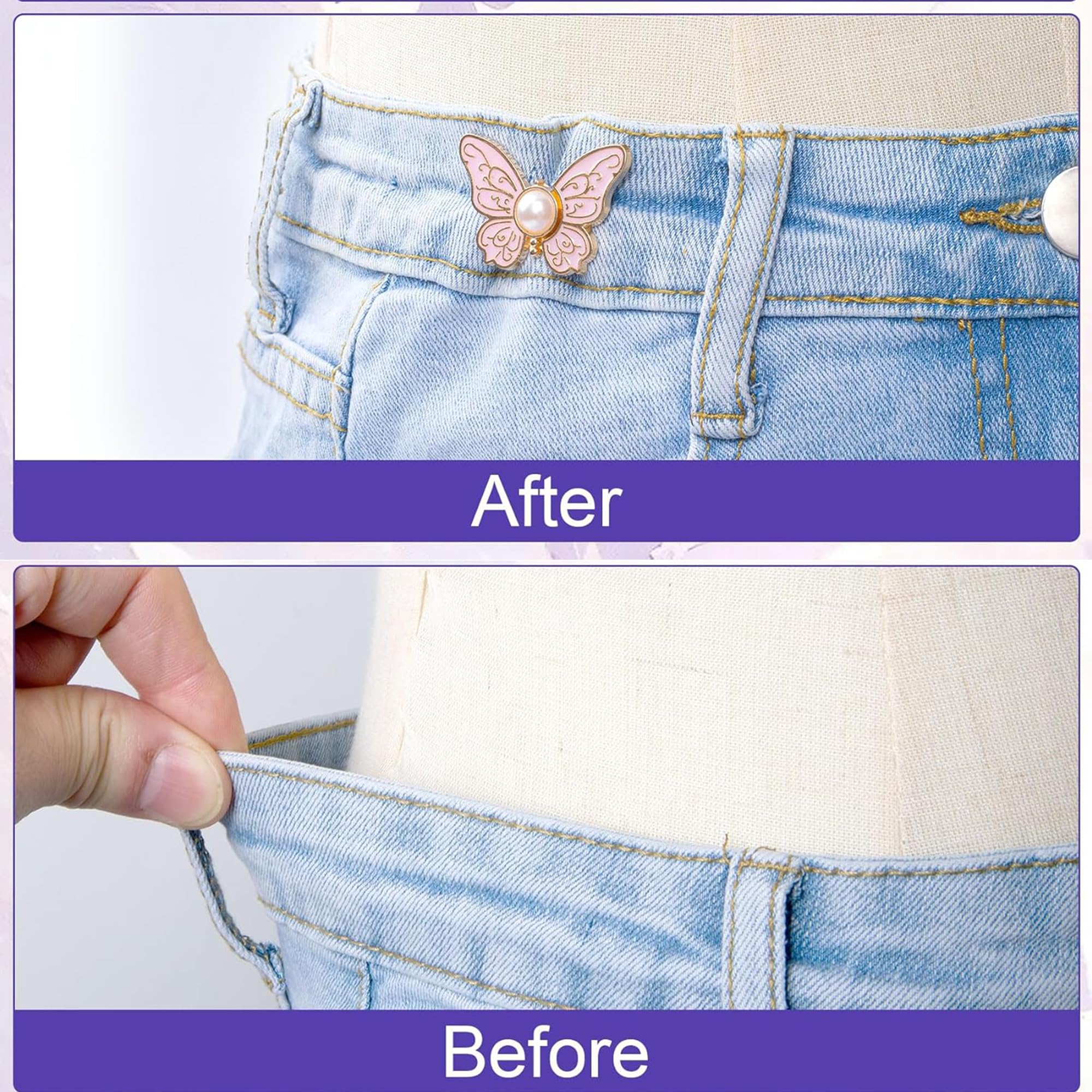 KIMHOME 4 Clips Ajustables para la Cintura, con Hebilla de Mariposa, para Pantalones y Vaqueros, y Clips de sujeción para Faldas y Vestidos