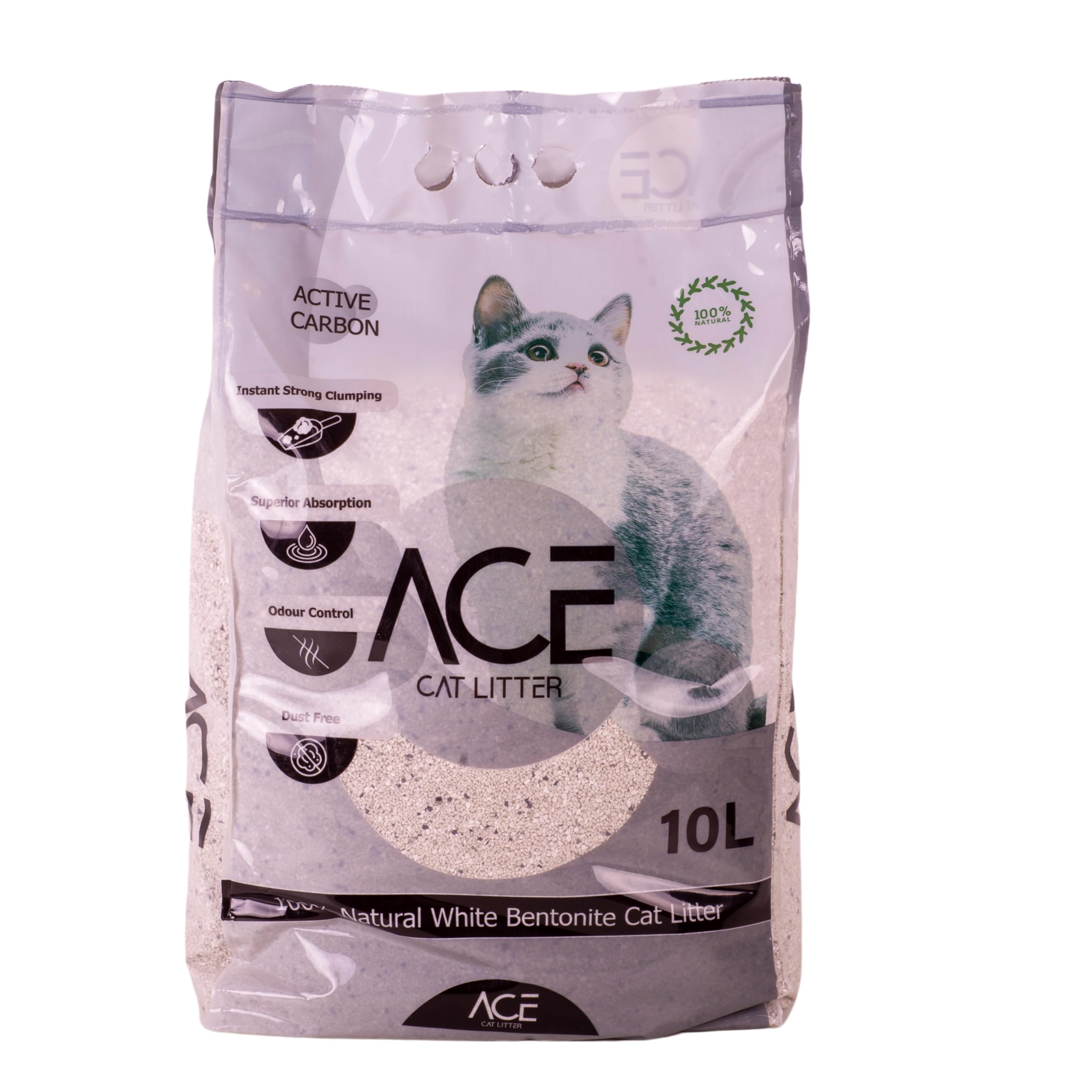 Arena Blanca Aglomerante Super Premium para Gatos con Carbón Activo 10l, excelente para controlar los olores. 100% Bentonita Natural. con una Alta retencion de líquido Superior.
